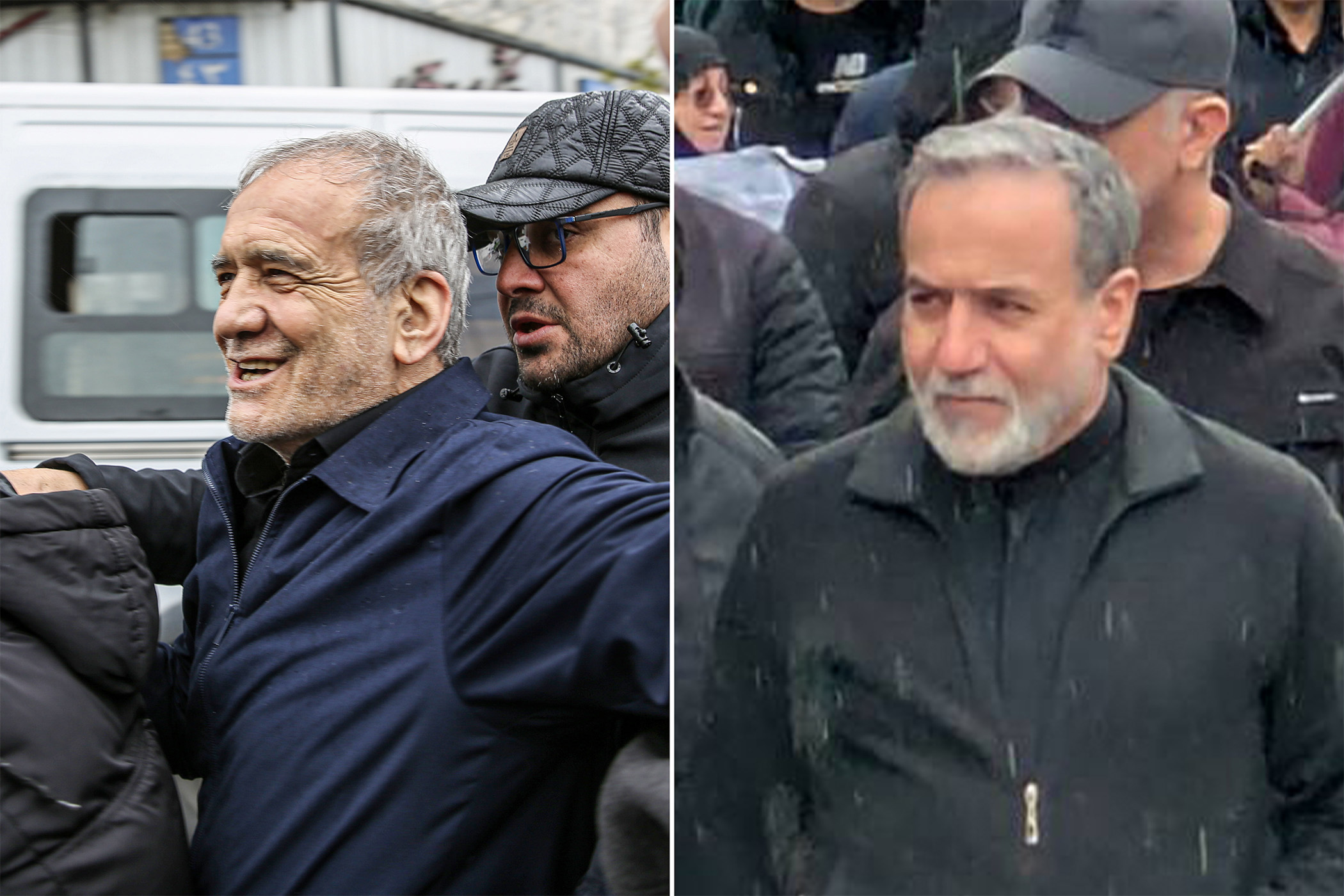 Iranian President Masoud Pezeshkian (left) and Foreign Minister Abbas Araghchi (right) participate in Al-Quds Day rallies