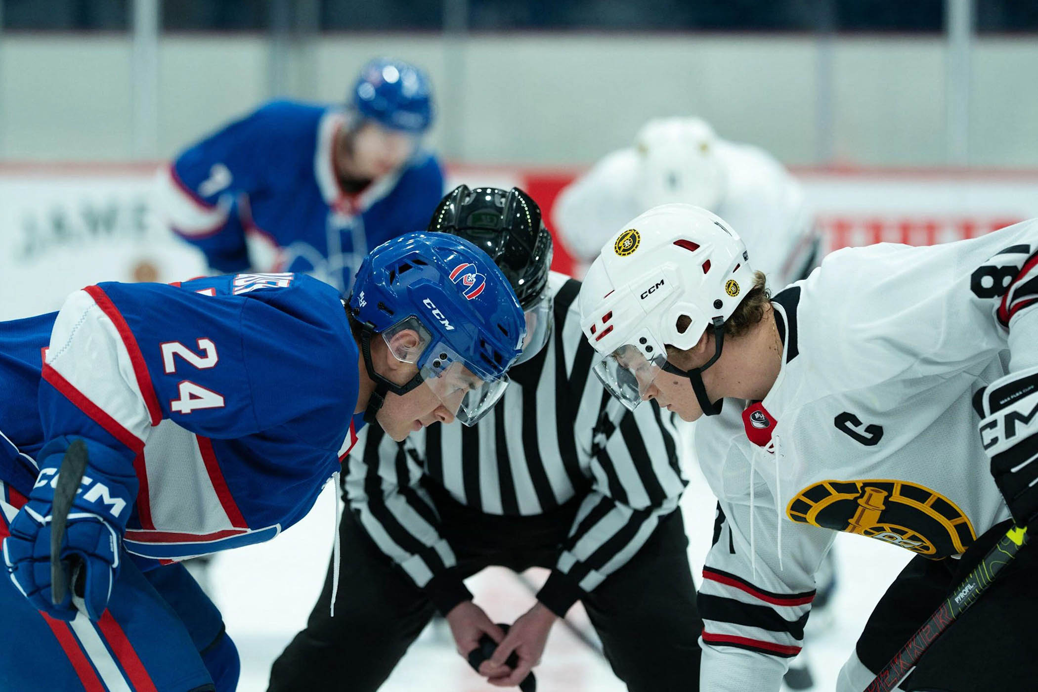Hudson Williams, left, and Connor Storrie in Heated Rivalry