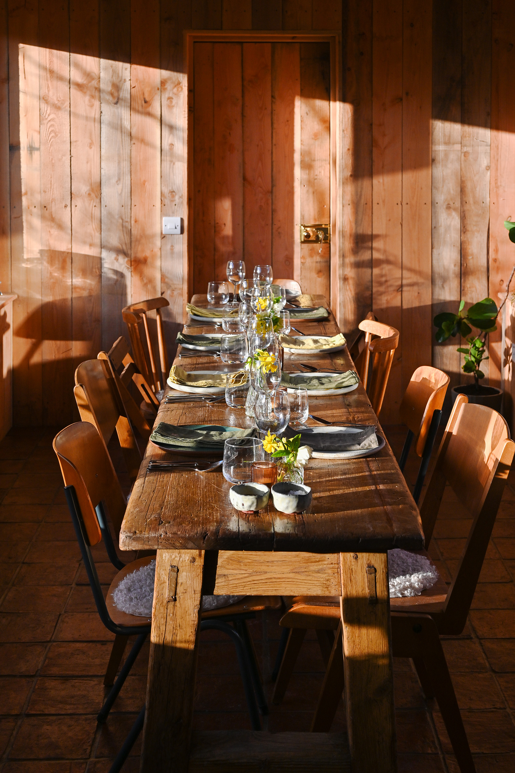Rustic charms: the long wooden dining table at Gather
