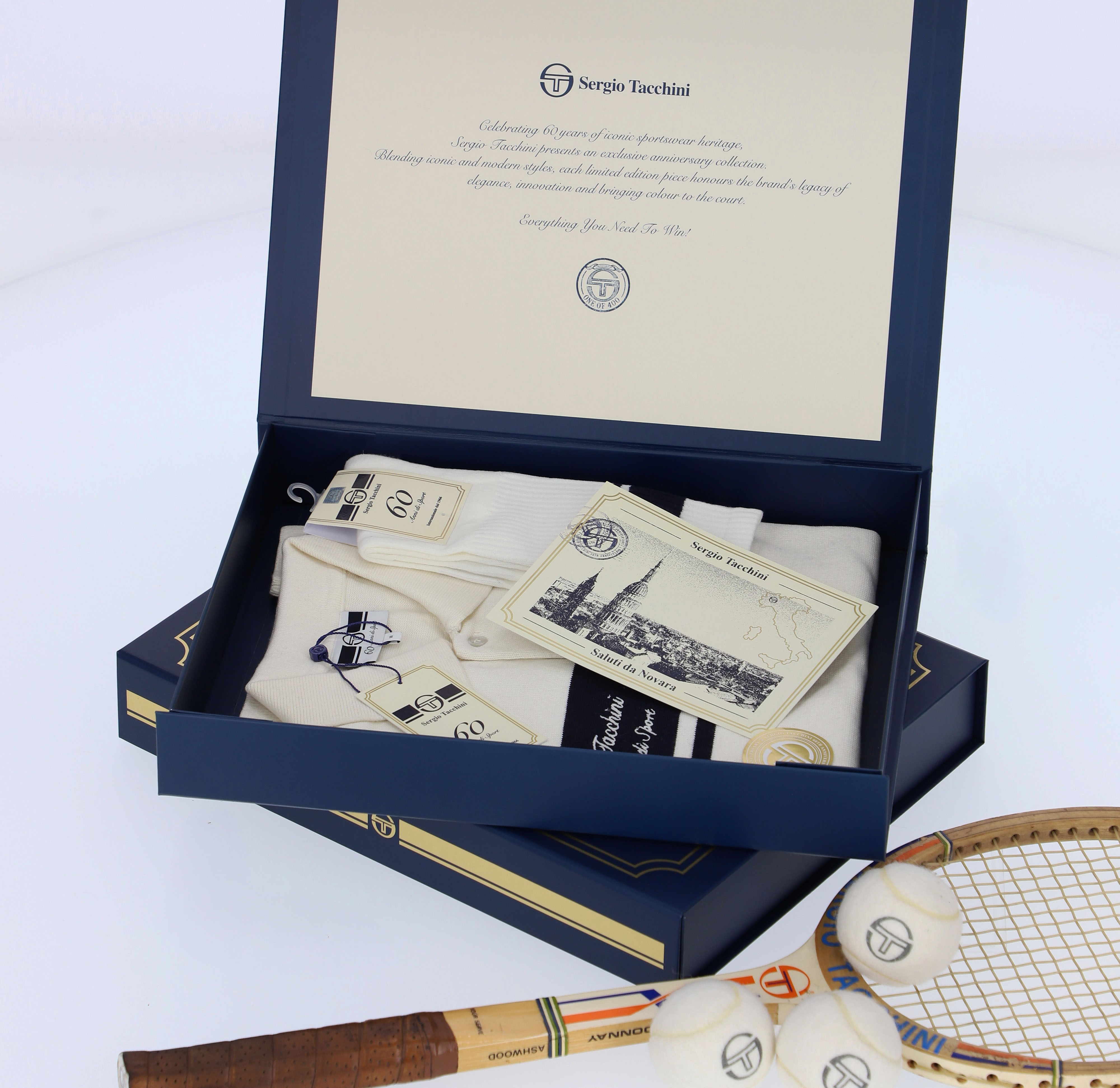 Love allIconic Italian heritage sportswear brand Sergio Tacchini celebrates 60 years with a limited-edition collector's box. Founded in 1966 by Italian tennis champion Tacchini, the brand was pivotal in redefining the visual language of tennis fashion, worn by tennis champs including Jimmy Connors, John McEnroe and Martina Navratilova. It became synonymous with street and terrace culture in the 80s. Each box comes with a knitted track top or polo shirt, plus accessories including a limited-edition sweatband and socks£85 and £115, Sergio Tacchini