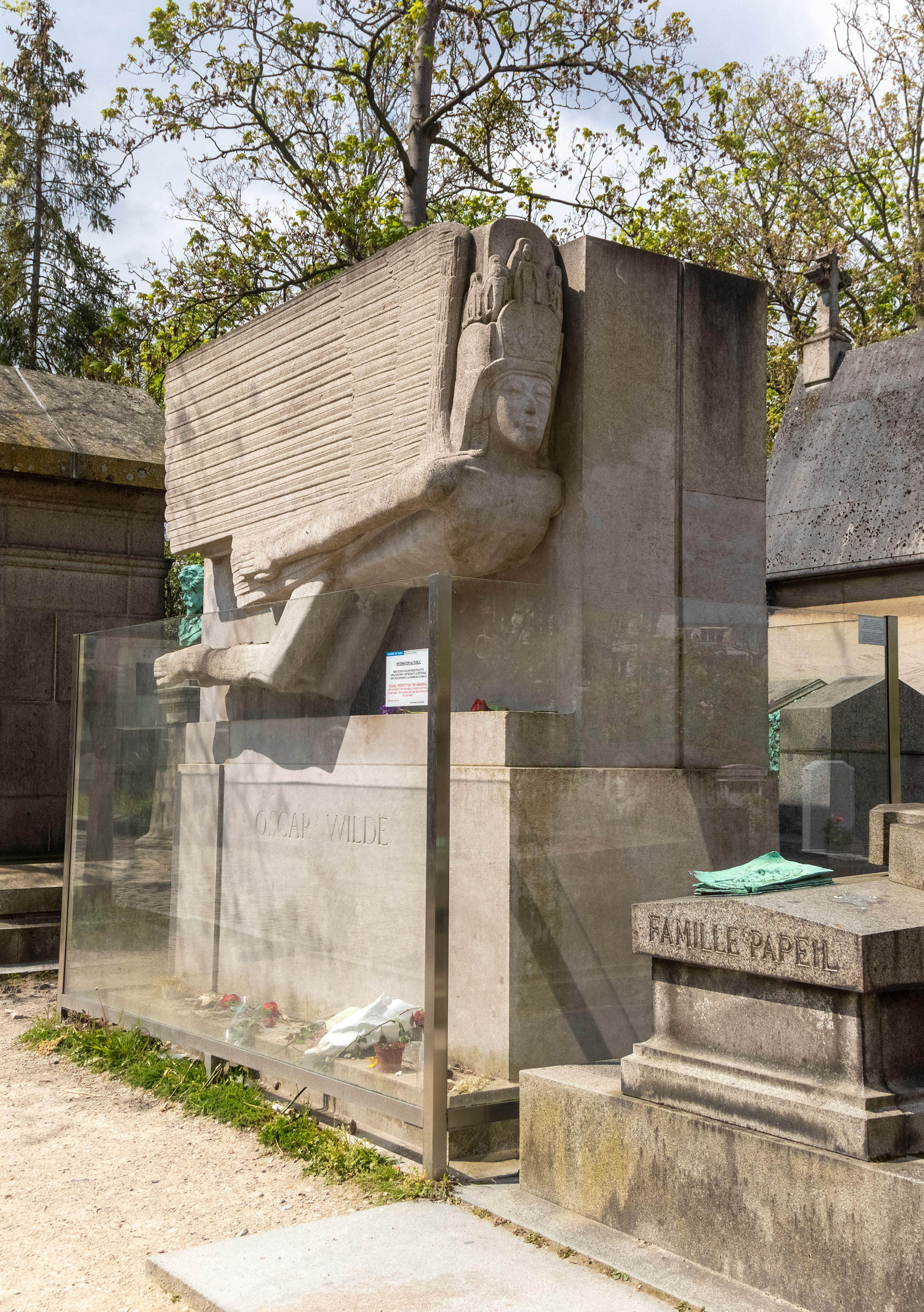 The tomb of Oscar Wilde in the Père Lachaise cemetery in Paris