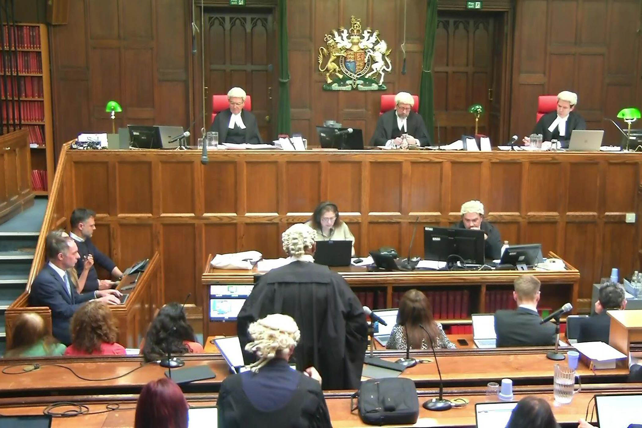 Mr Justice Goss, left, Lord Justice Holroyde, centre and Mr Justice Bryan, right, during the hearing for Peter Sullivan at the Court of Appeal, where his conviction was quashed.