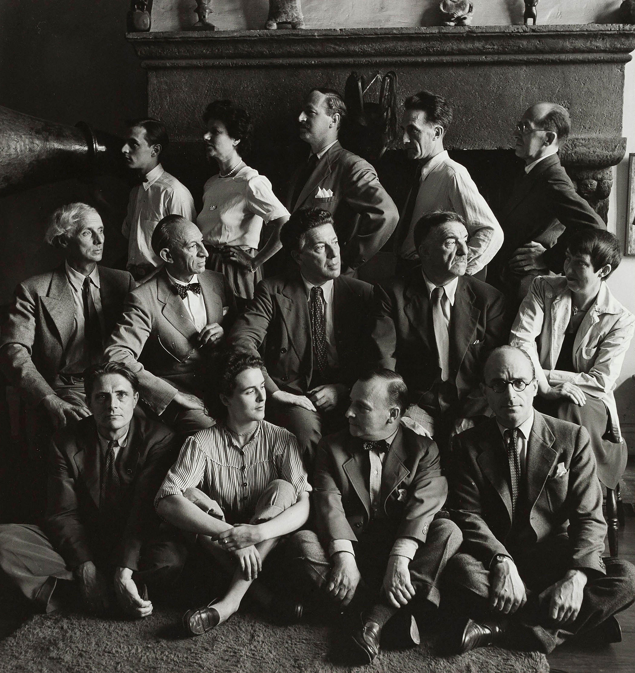 Guggenheim, back row second left, with assorted surrealists, including Marcel Duchamp (back row, second right), Max Ernst (middle row, far left) and Leonora Carrington (bottom row, second left) in New York, 1942