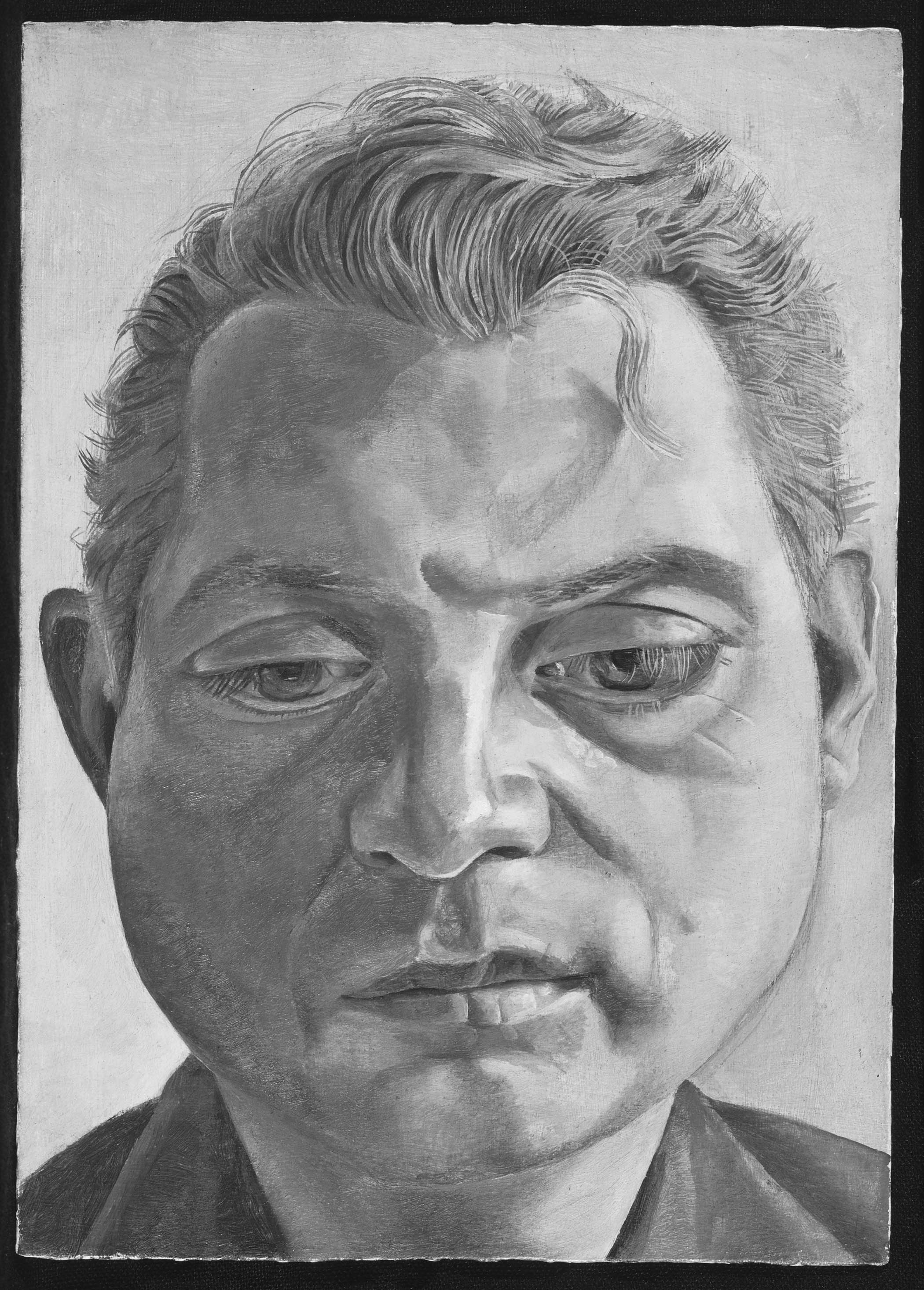 A black and white photograph of Lucian Freud’s Portrait of Francis Bacon