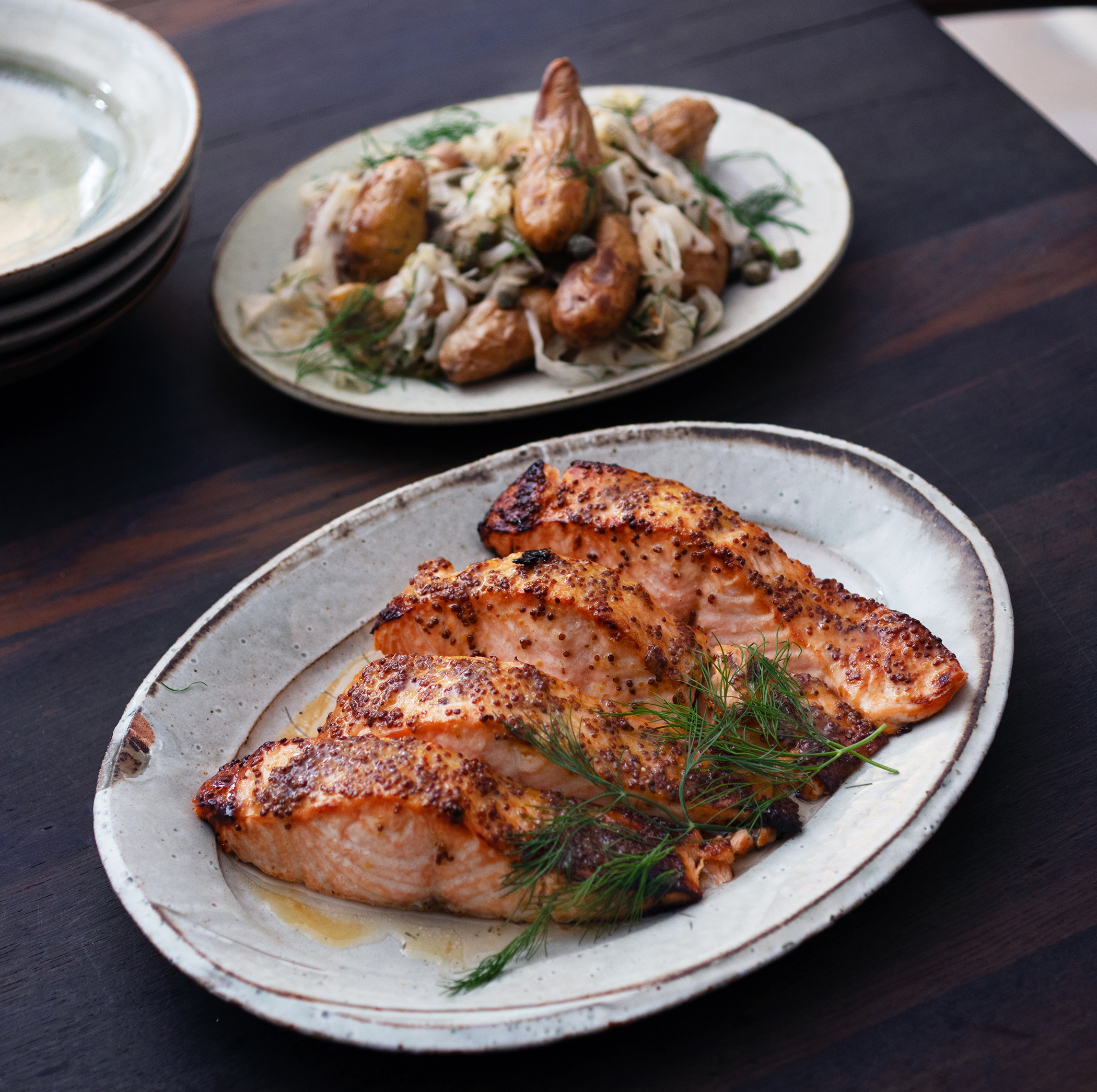 Check out the honey mustard glaze… salmon with sauerkraut and roast potatoes