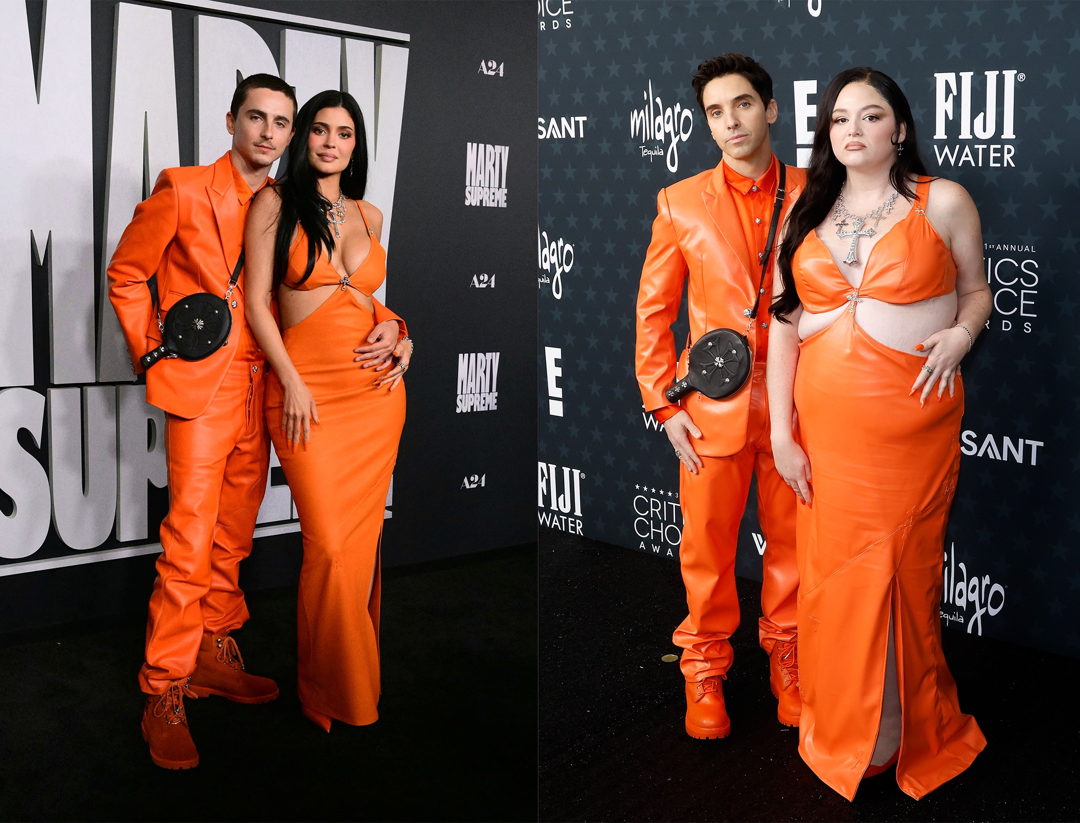 Timothée Chalamet and Kylie Jenner on the red carpet; being parodied by Paul W. Downs and Stalter