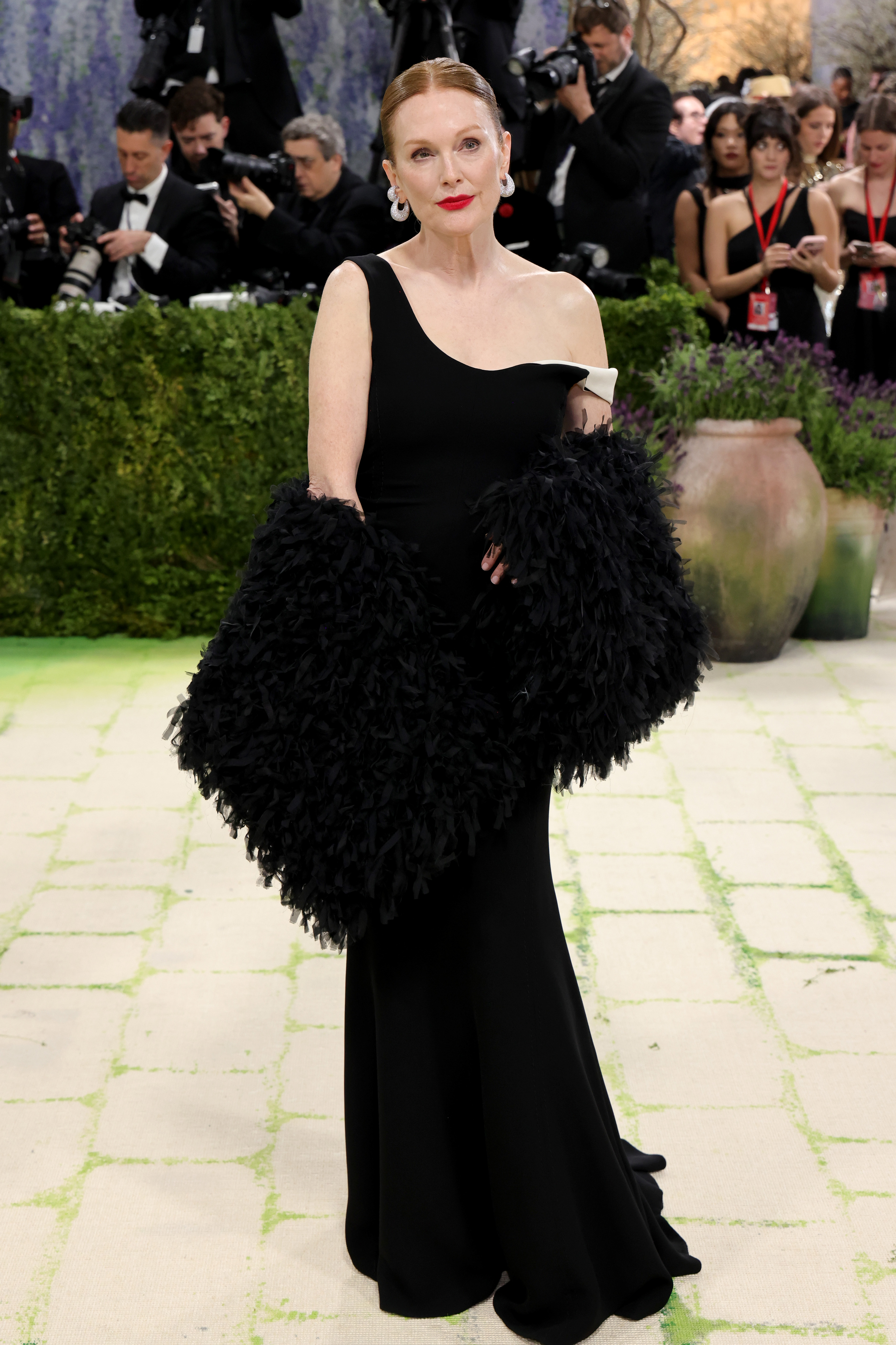 John Singer Sargent’s Madame X – a portrait of socialite Virginie Amélie Avegno Gautreau – proved a popular inspiration. With Julianne Moore, Claire Foy and Lauren Sánchez Bezos all choosing to interpret the figure-hugging black dress with scandalising fallen strap – a detail that caused such an uproar at the time that Sargent repainted the strap upright. Moore’s dress is by longtime collaborator Tom Ford.