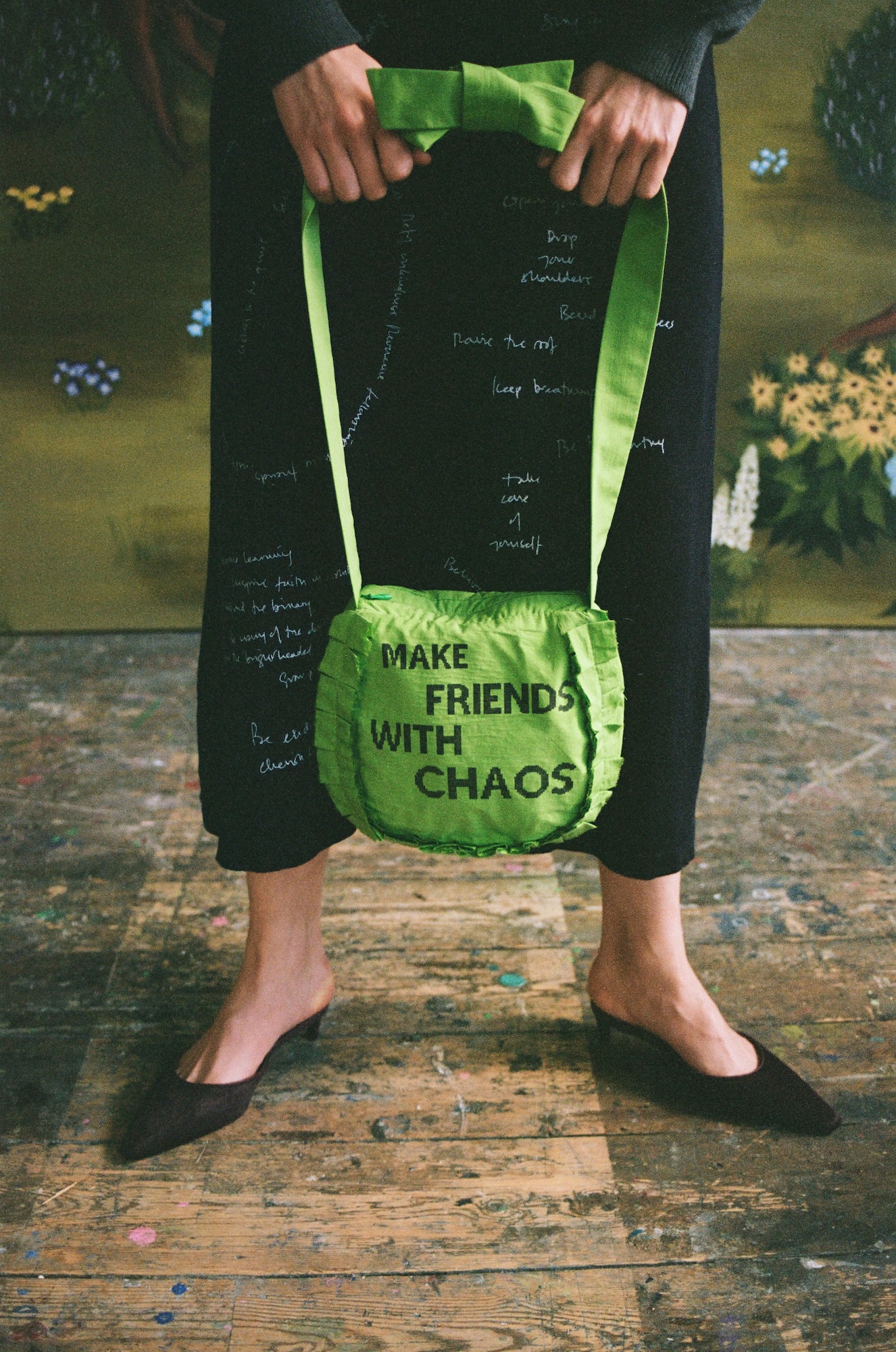New radicalsDesigned with Tilda Swinton, Hades’s “Notes from the Precipice” collection takes the Scottish actor’s aphorism from her poem “Notes For Radical Living” and emblazons it on a turquoise sweater and a bold lime bag. Handcrafted in Scotland from deadstock fabric. The first 150 orders will receive a complimentary “Vote Tilda” rosette. £160, Hades