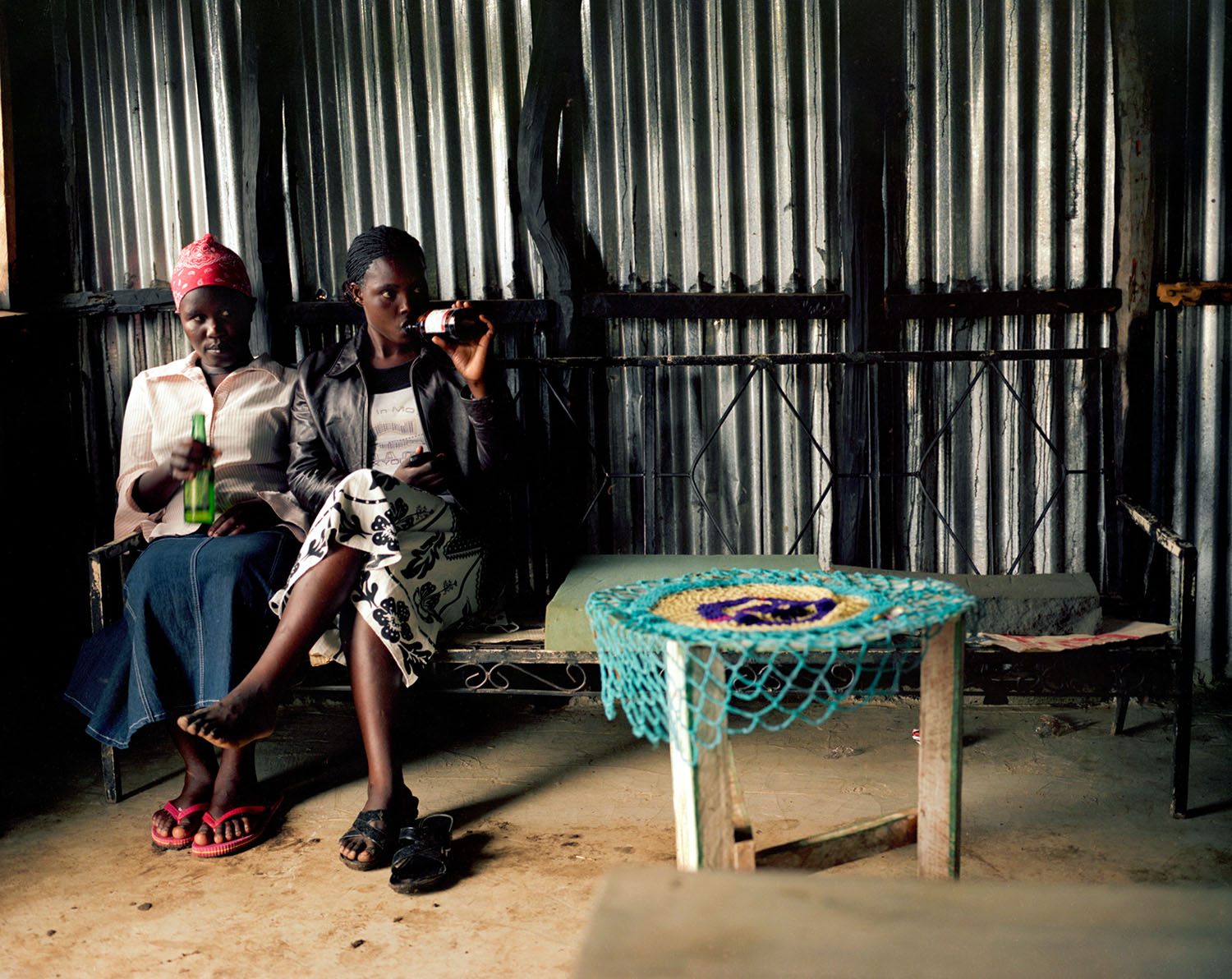 Sex workers in a makeshift bar.
