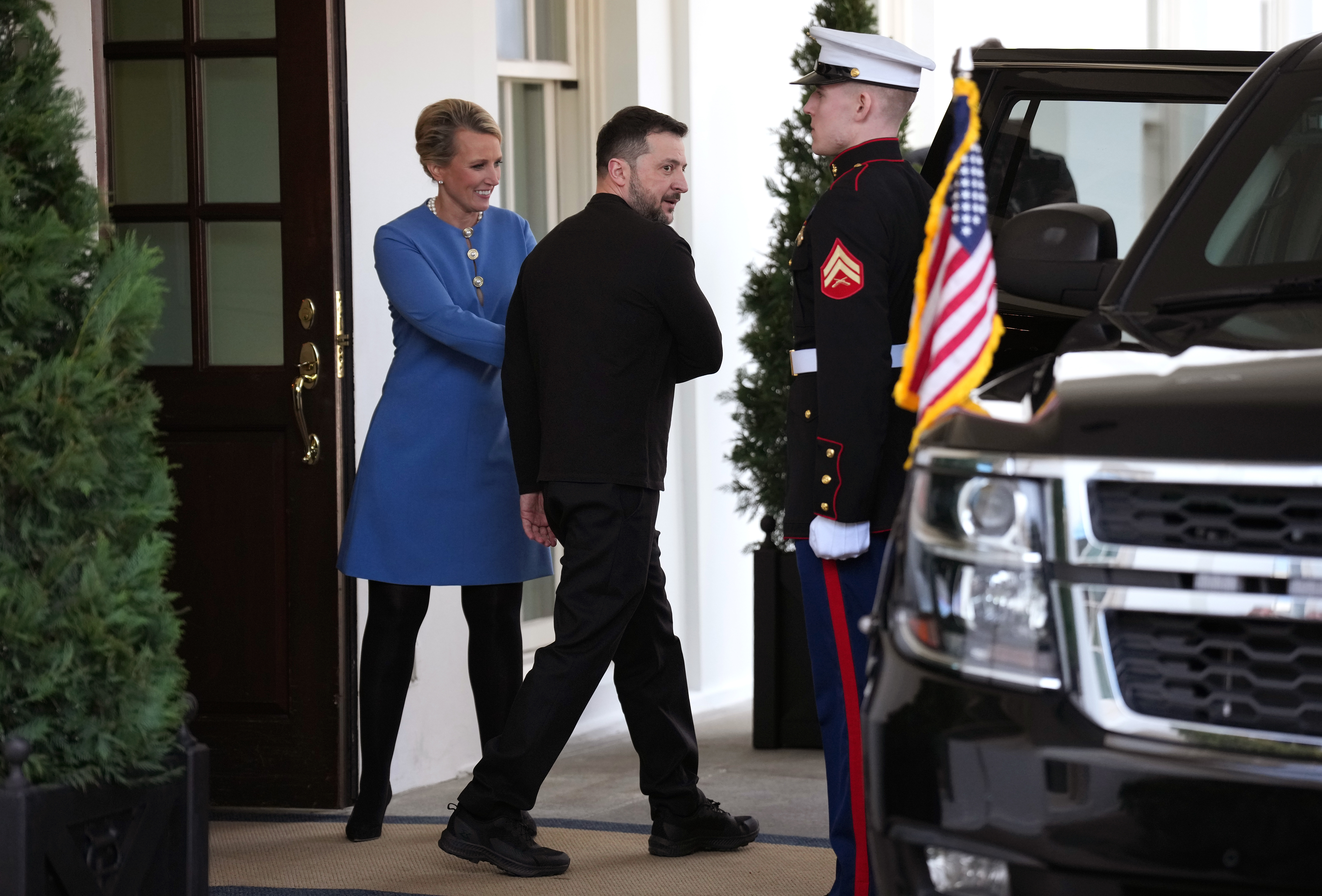 Volodymyr Zelensky is shown the door at the White House after the Oval Office row in February.  Andrew Harnik/Getty Images