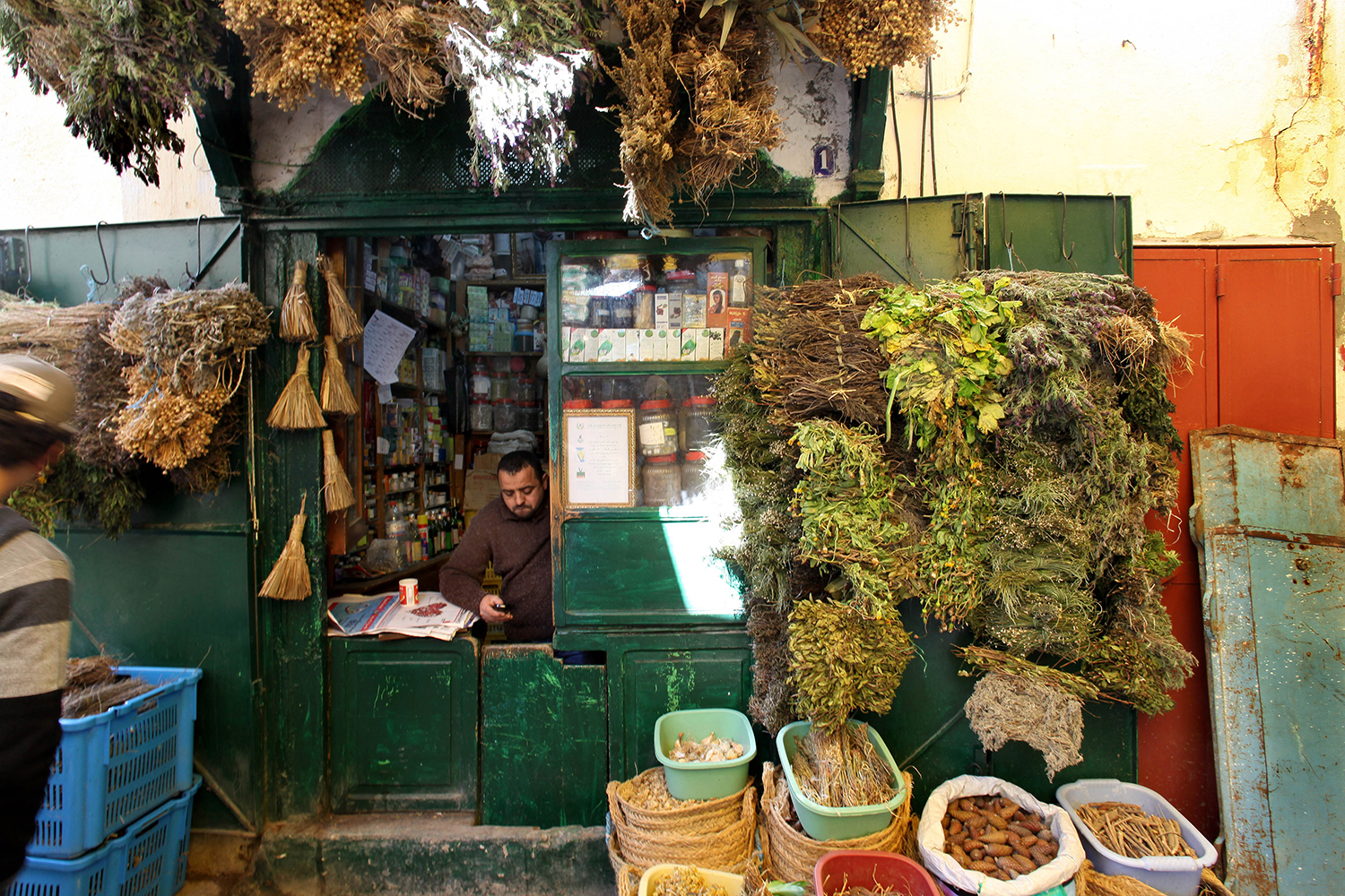A cure for all your ills: a traditional medicinal plant seller in the medina of Tunis.