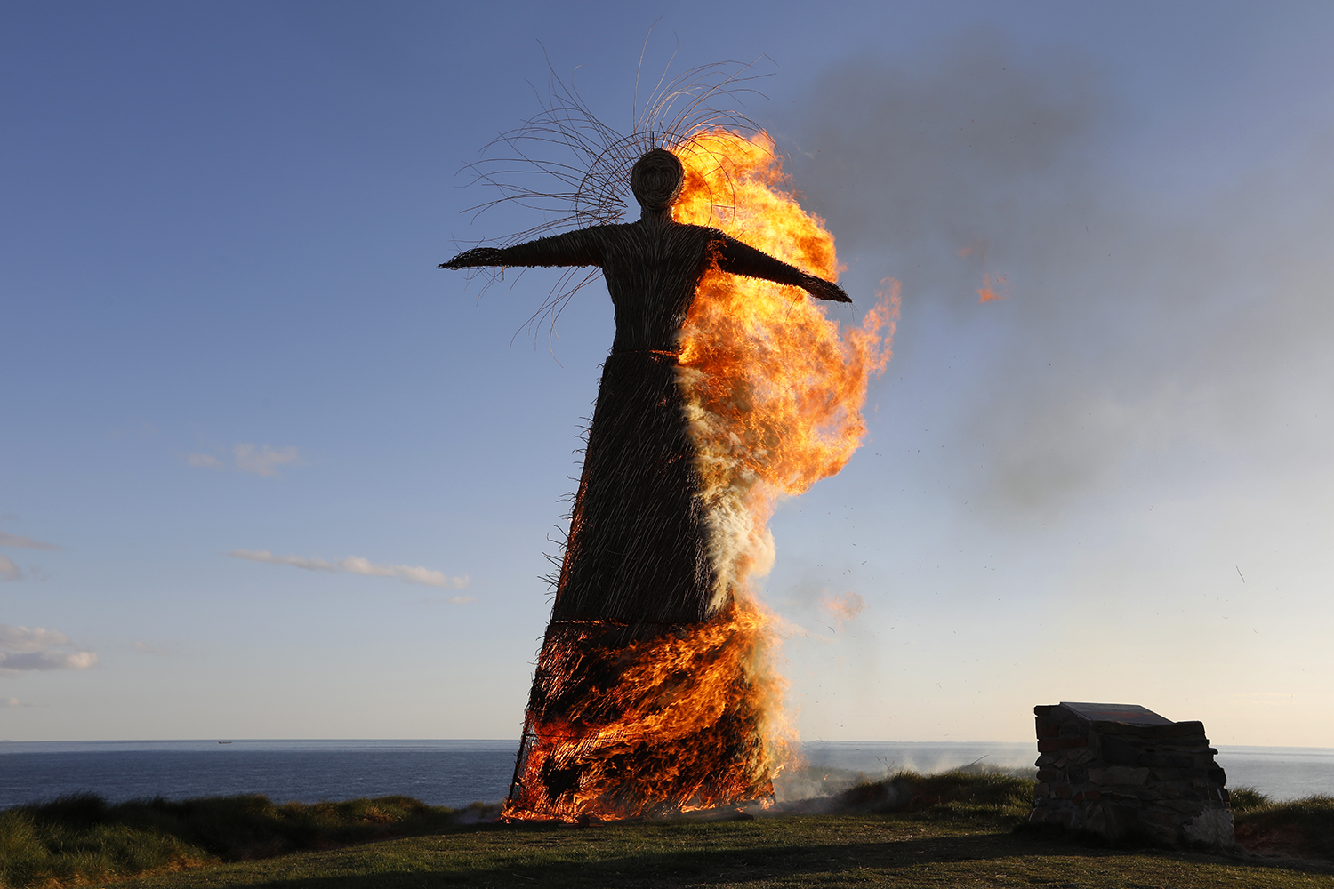 The 23ft tall wicker woman is burned on the same spot as the original Wicker Man on 4 May 2025.