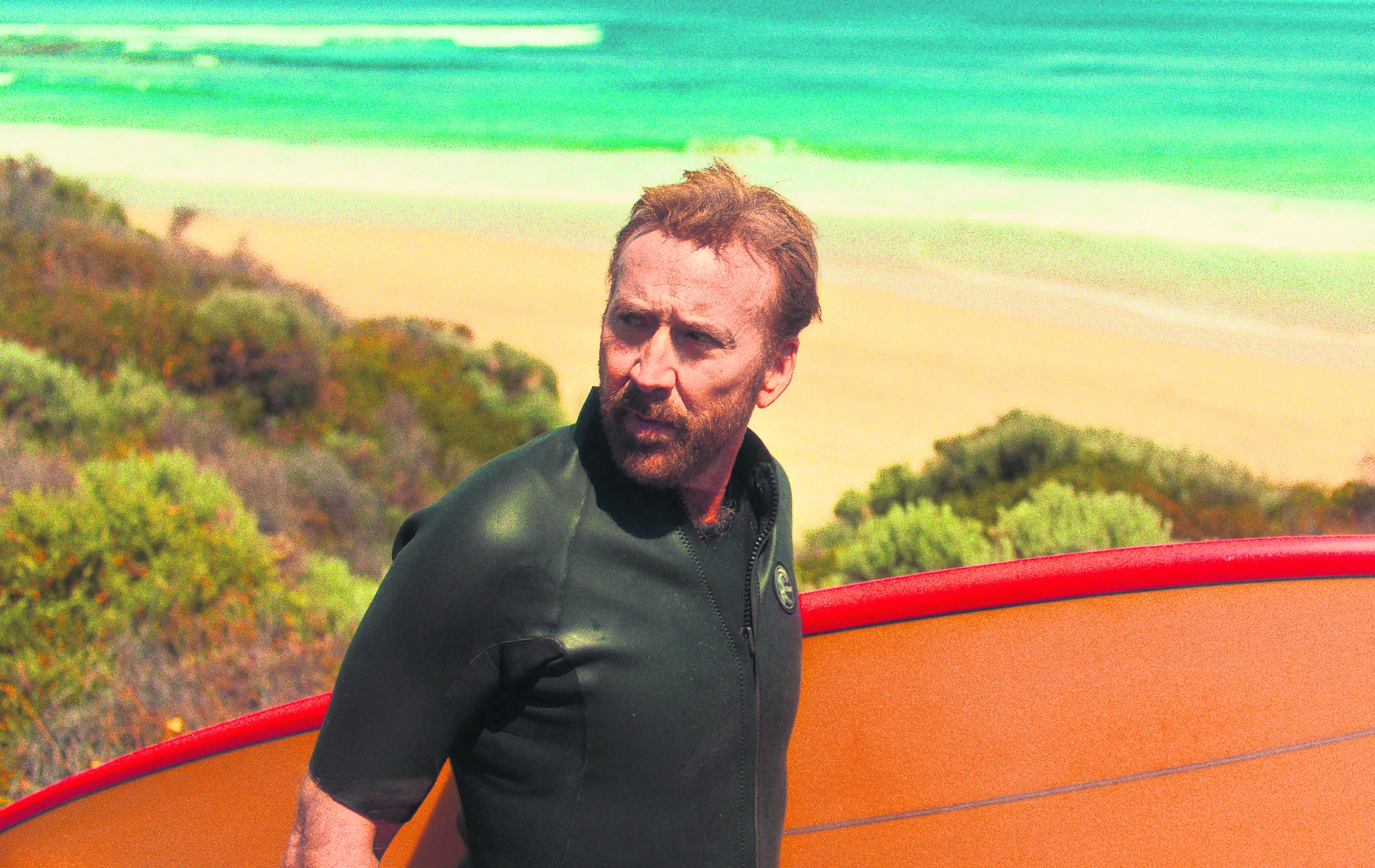 ‘An all-timer of a Nic Cage performance… no brakes, no off switch and absolutely no subtlety’: the actor in The Surfer. Roadside Attractions