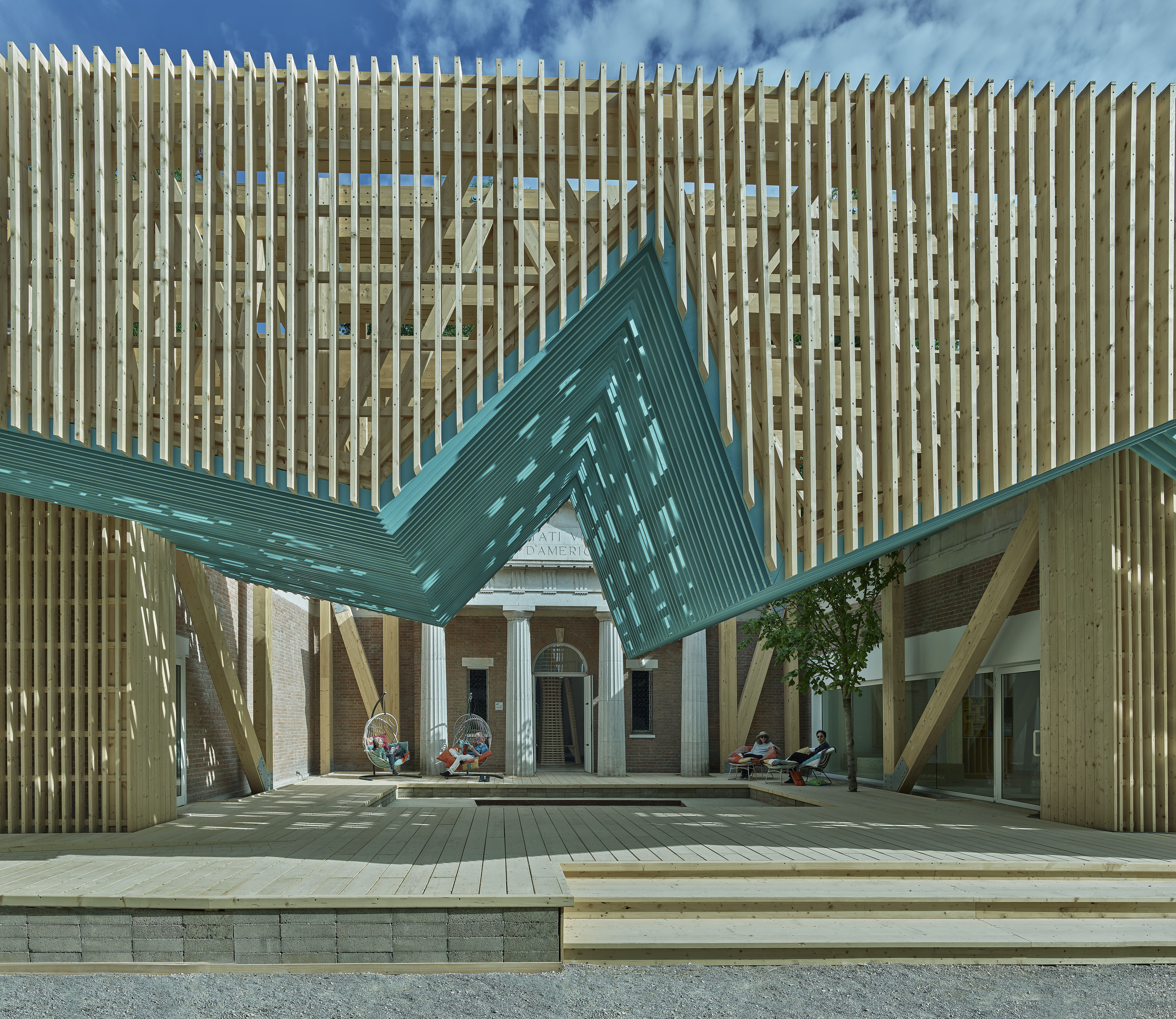 The US pavilion, ‘clearly conceived under a previous presidency, speaks of welcome and inclusivity’.