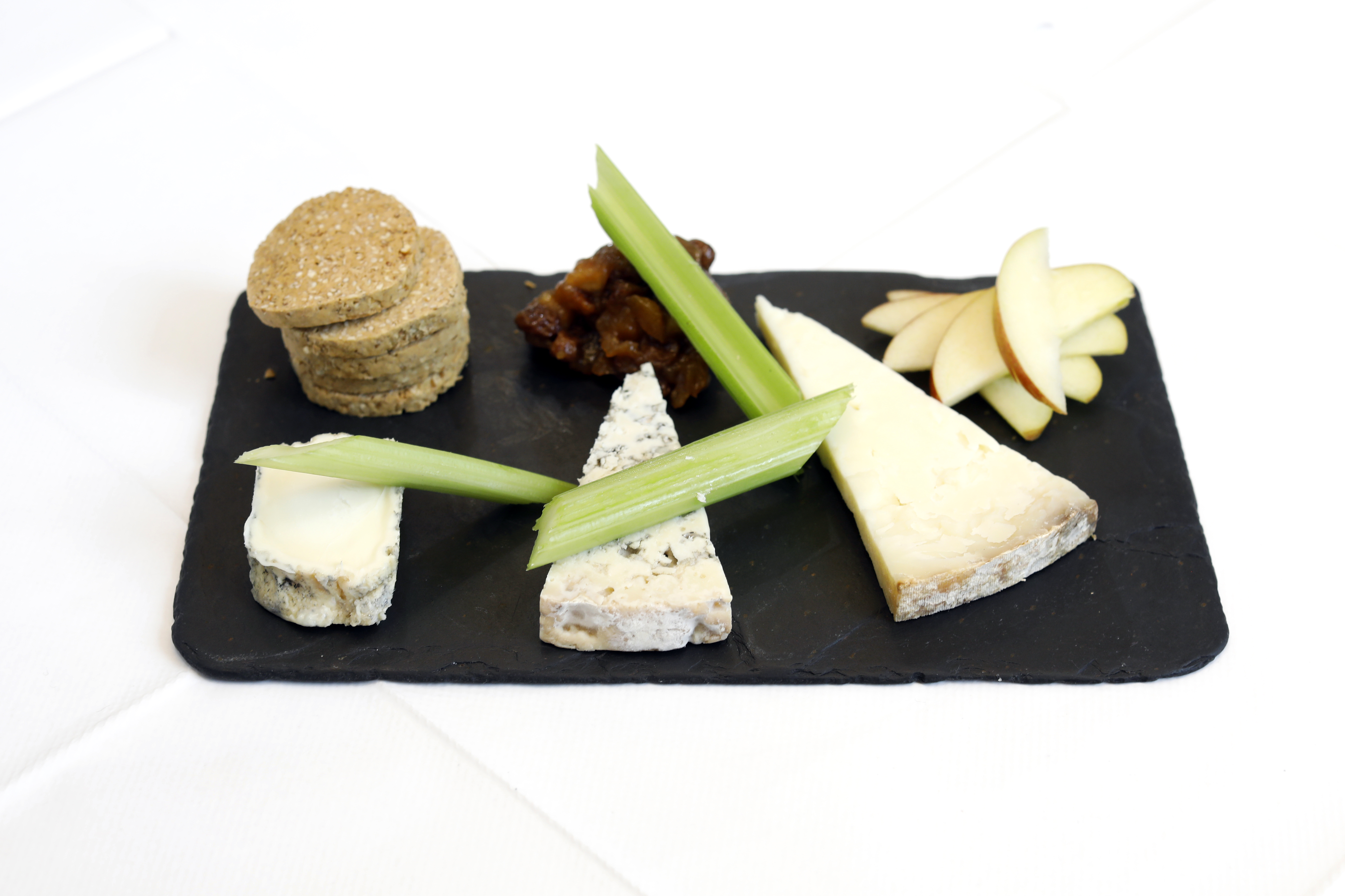 ‘Delicious’: trio of cheeses (Isle of Mull cheddar, Lanark Blue, and Elrick Log goat’s cheese) with house-made oatcakes
