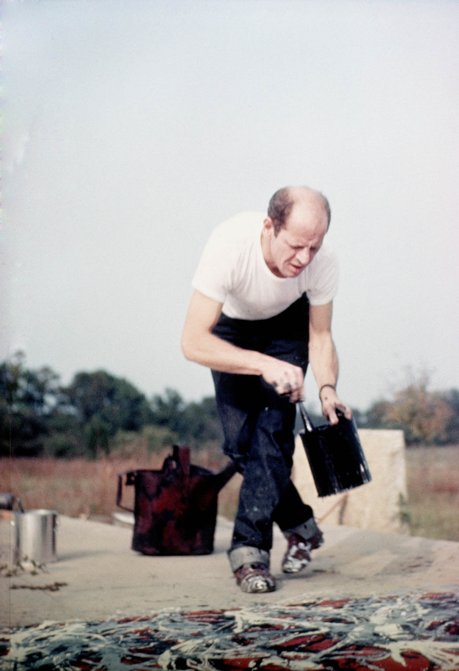 Jackson Pollock, among the ‘creative people who owe a debt to mathematics’, at work in Long Island