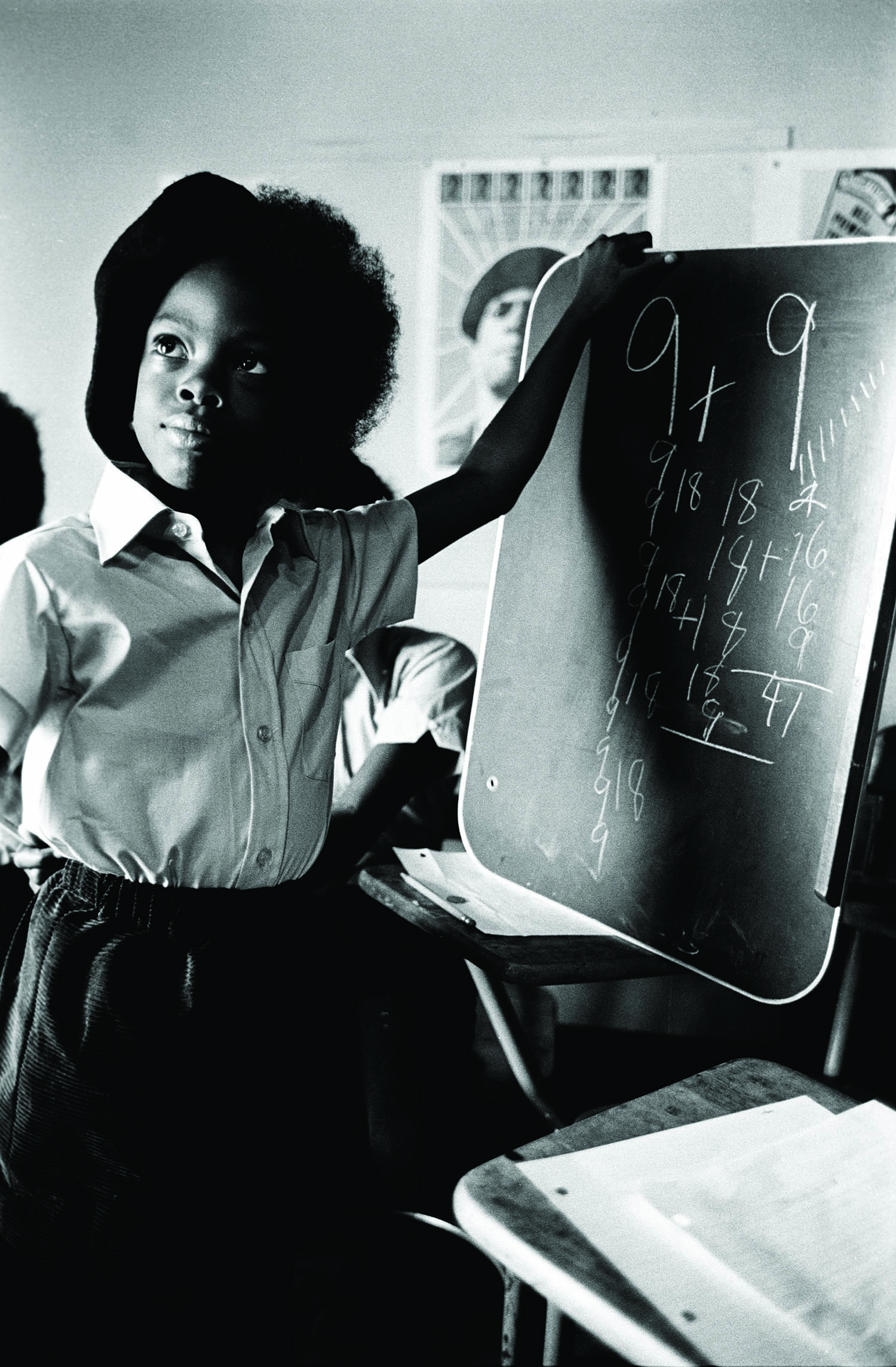 A student at the Intercommunal Youth Institute, a school set up by the Panthers for their children, in Oakland, 1971