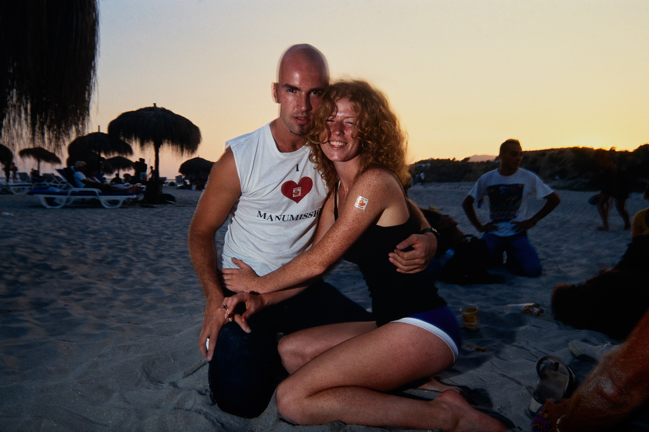 Mike and Claire Manumission at a beach party on Cala Jondal in 1995