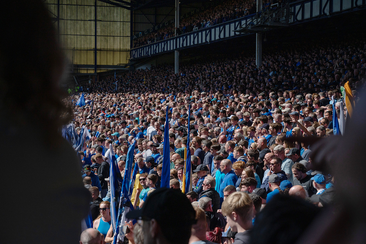 Everton fans in the Gwladys Street End at Goodison