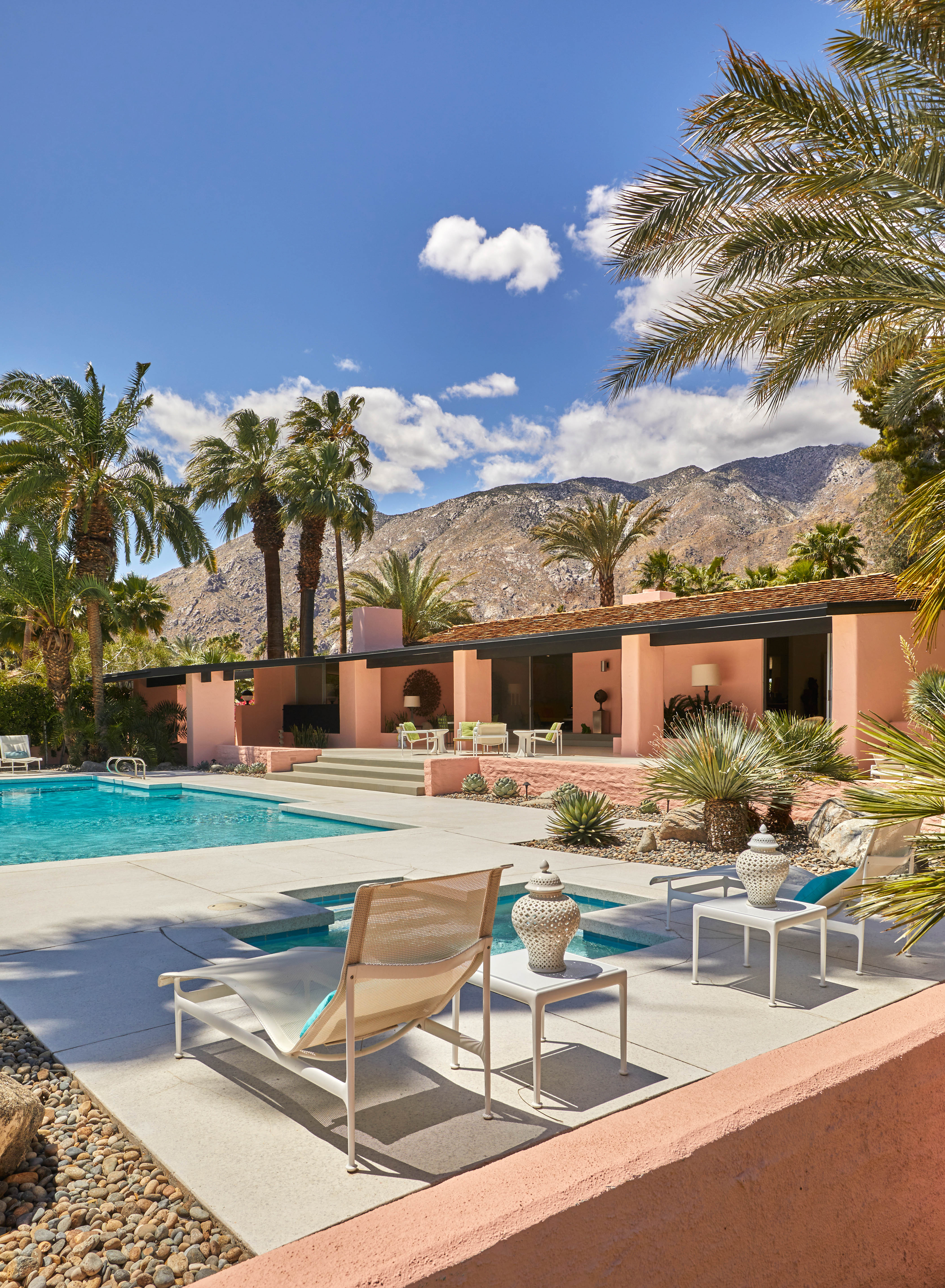 Take a plunge: the home’s exterior is painted a Beverley Hills inspired pink