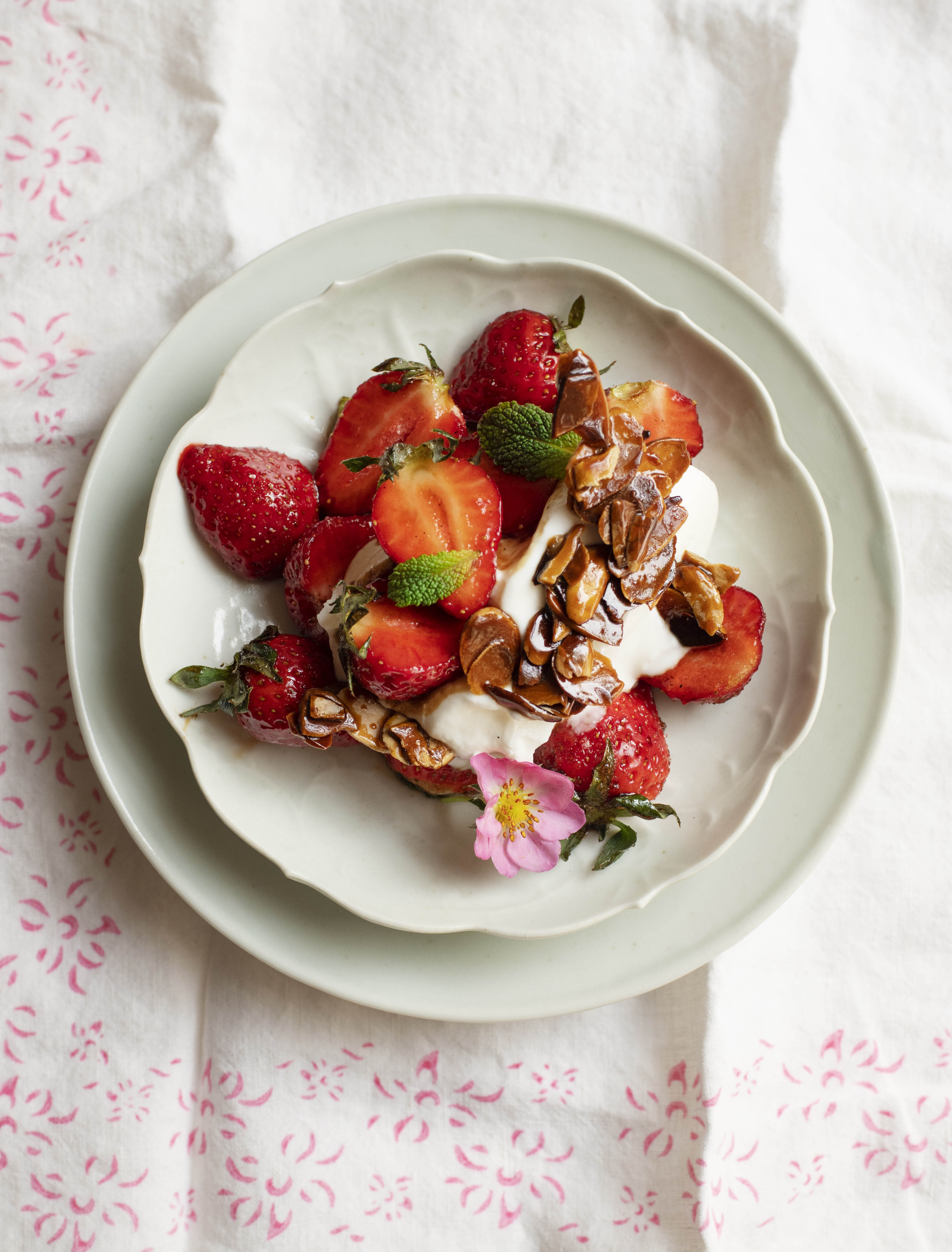 Nigel Slater’s midweek treat: strawberries, labne and almond