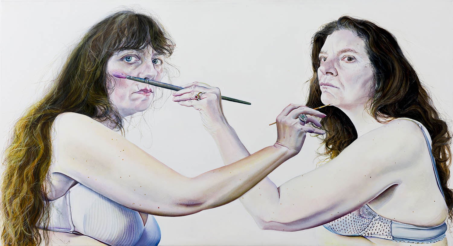 Two Painters, 2025 by Ishbel Myerscough, depicting herself, left, and longtime friend Chantal Joffe