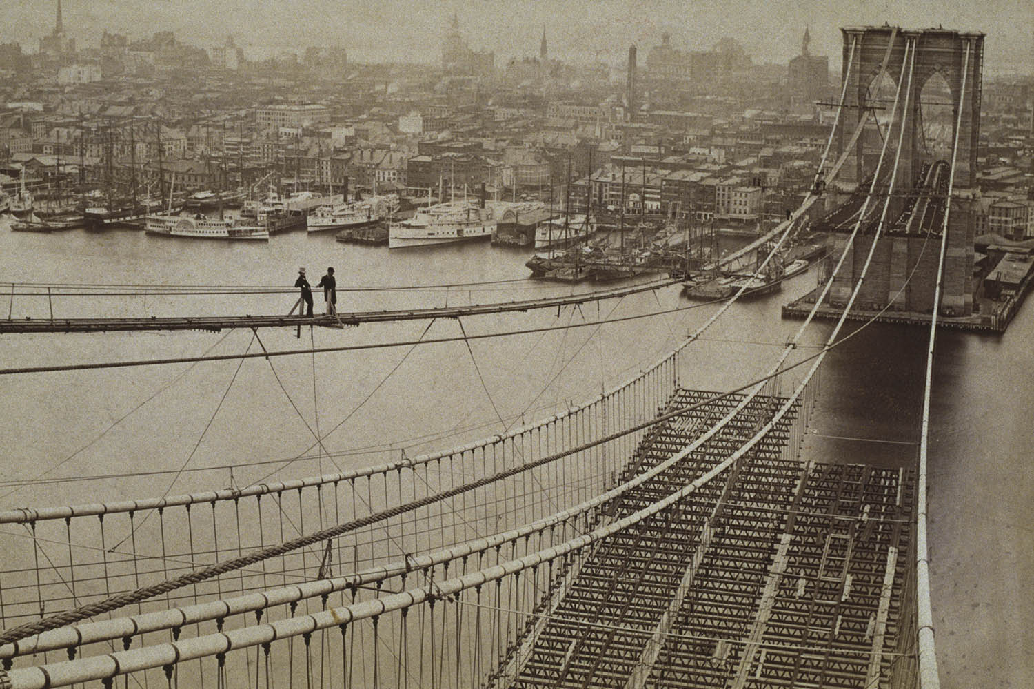 The bridge under construction in 1877