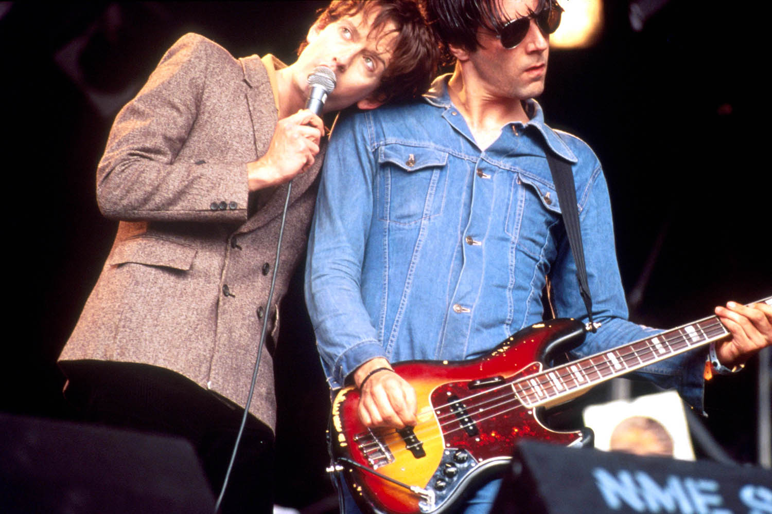Cocker with the late Steve Mackey at Glastonbury in 1994, a year before they headlined the Pyramid stage