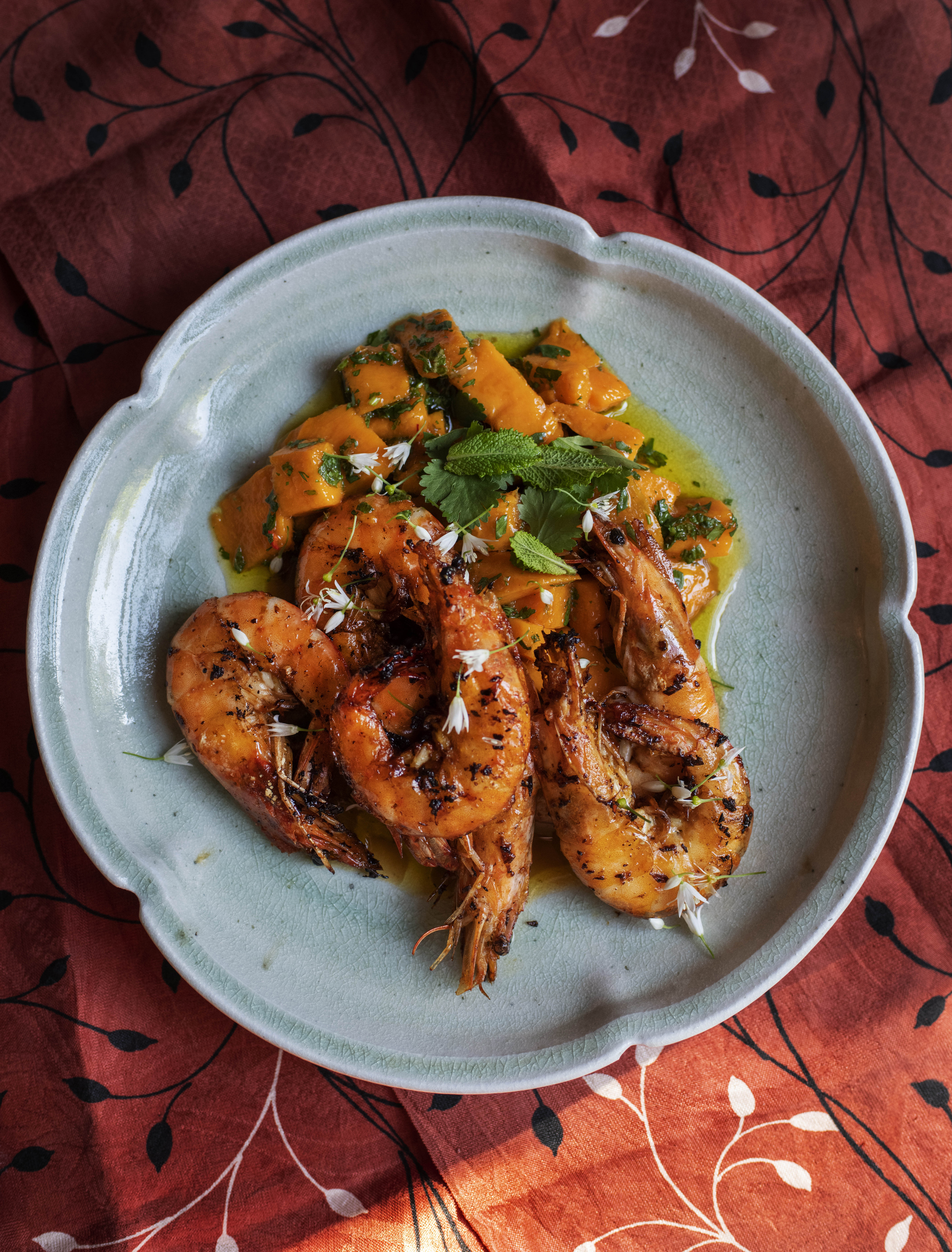 Nigel Slater’s kitchen diary: there’s no polite way to eat a dish of prawns and mangos