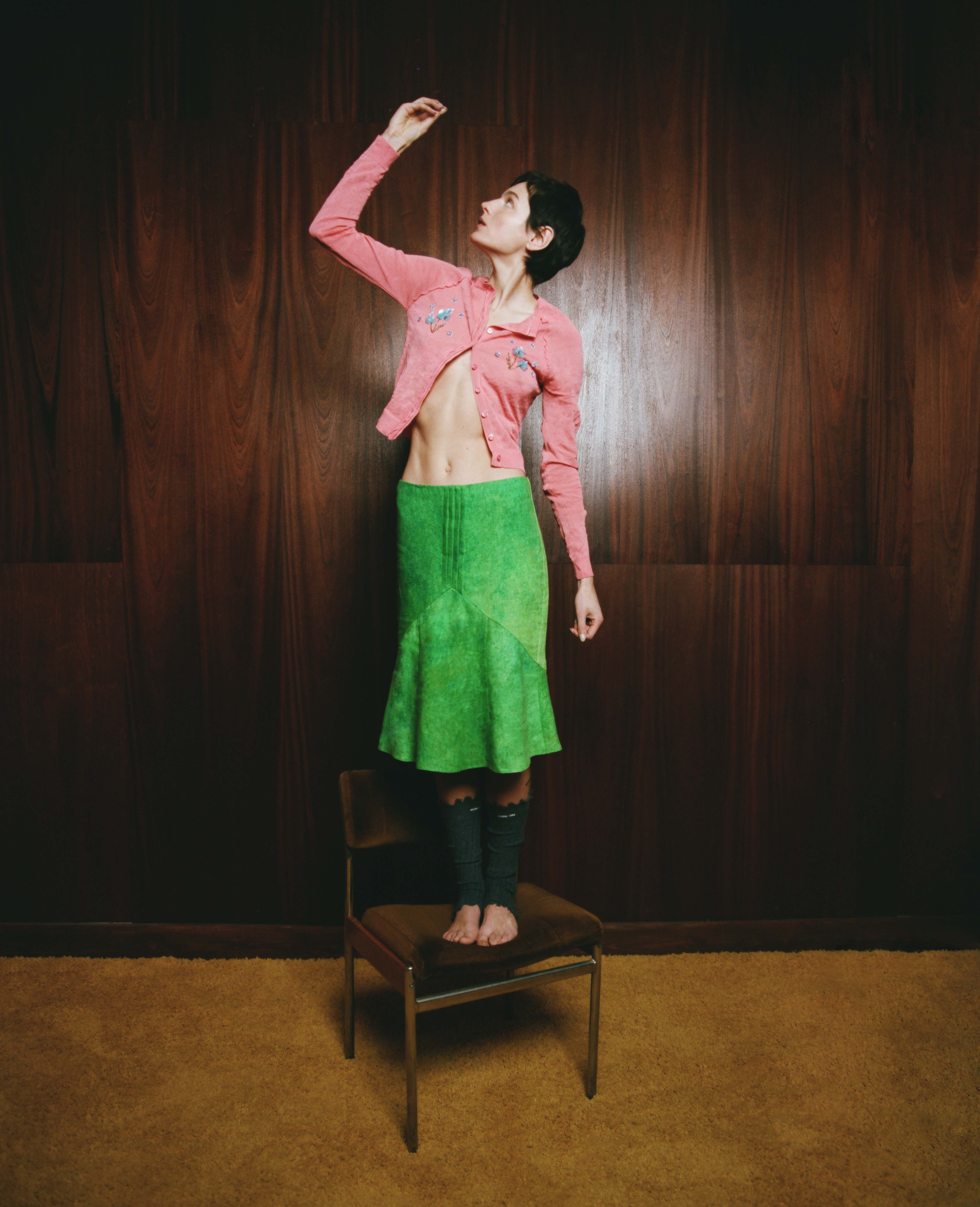 Beaded cardigan, skirt and socks, all Shushu/Tong