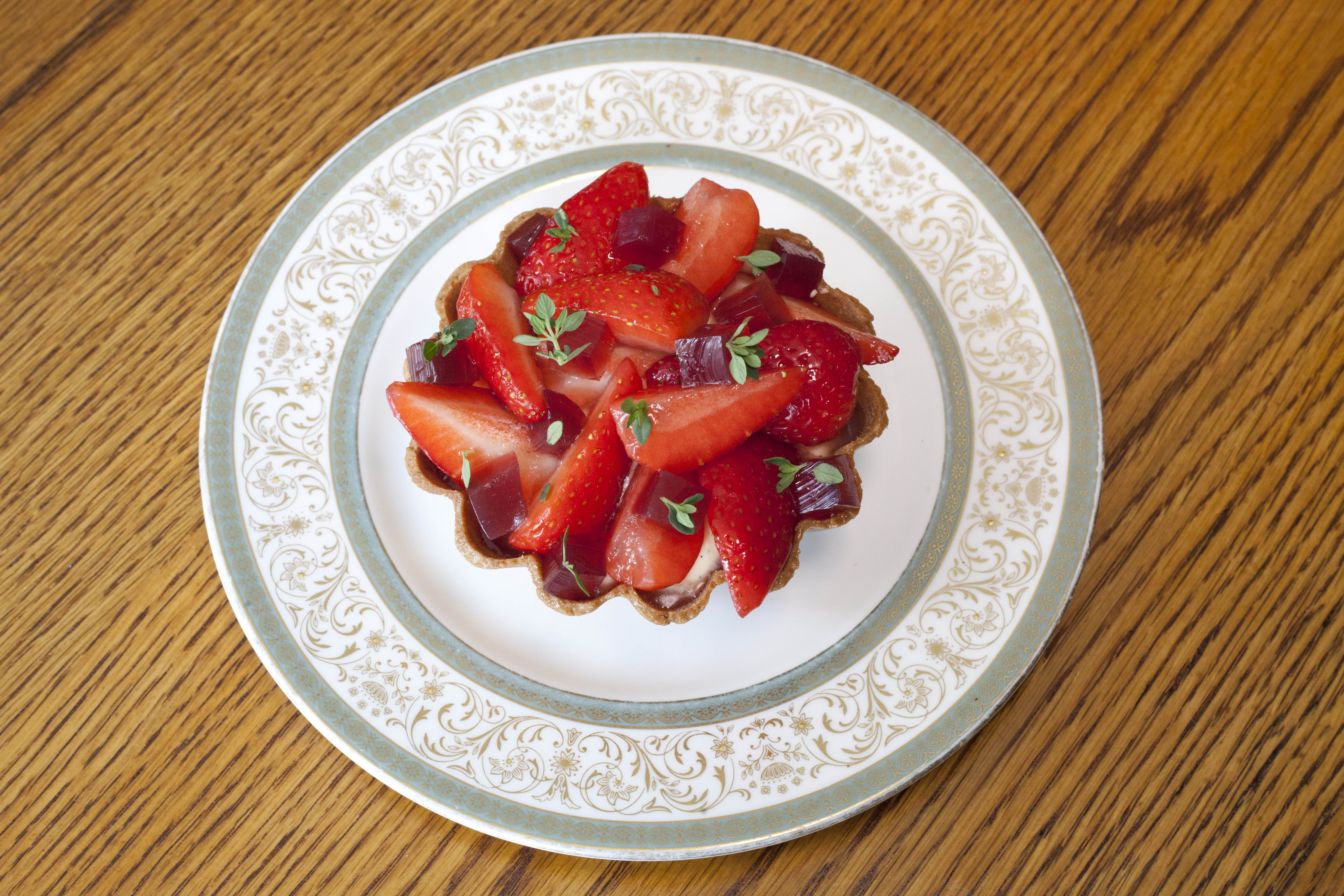 ‘Crisp but robust pastry shell’: strawberry and lemon thyme tart