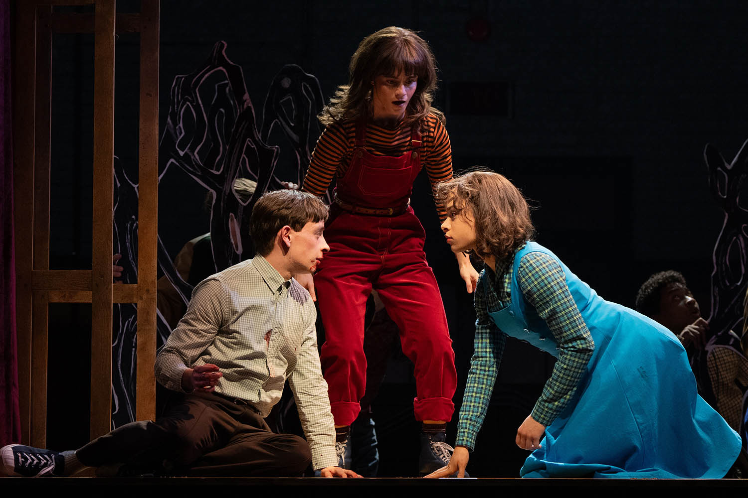 Louis McCartney, best actor nominee for Stranger Things: The First Shadow, with Alison Jaye and Gabrielle Nevaeh