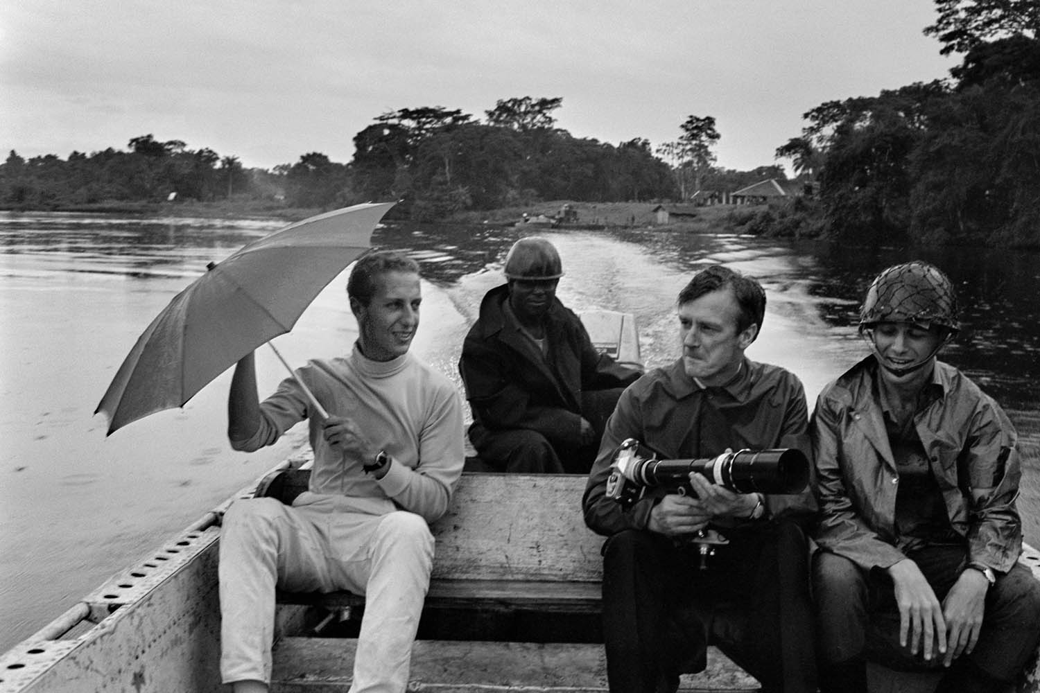 Frederick Forsyth (left) during his time as a reporter in the Nigerian civil war, 29 May 1968
