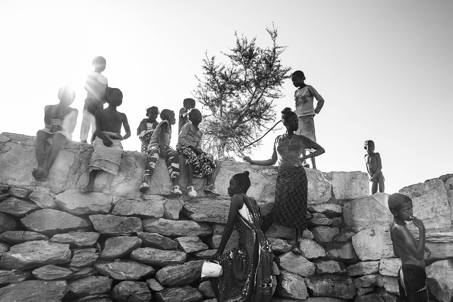 Schoolchildren playing in a refugee camp in the town of Sheraro in north-west Tigray
