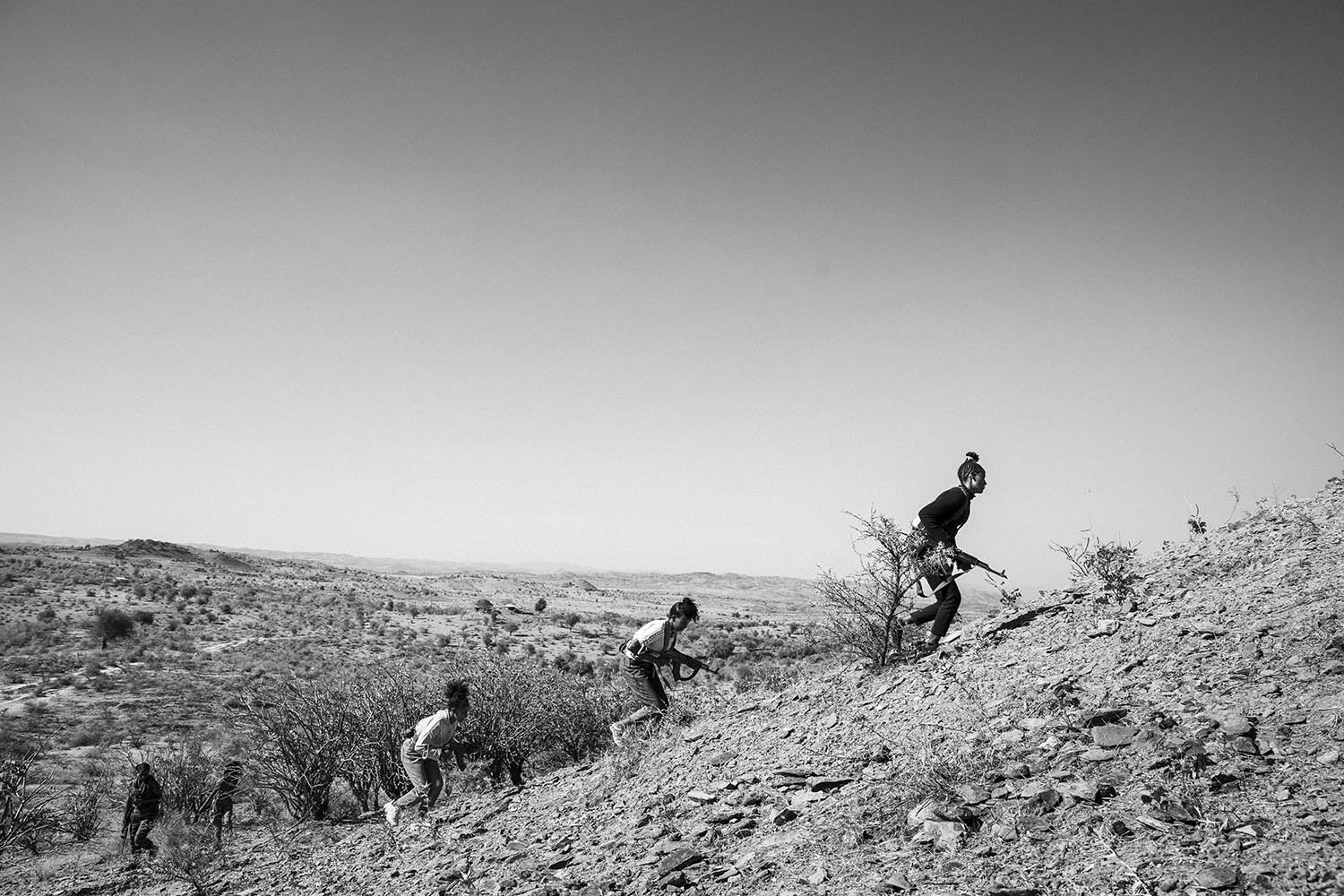 Tigrayan female soldiers engage in a military exercise near the Eritrean border