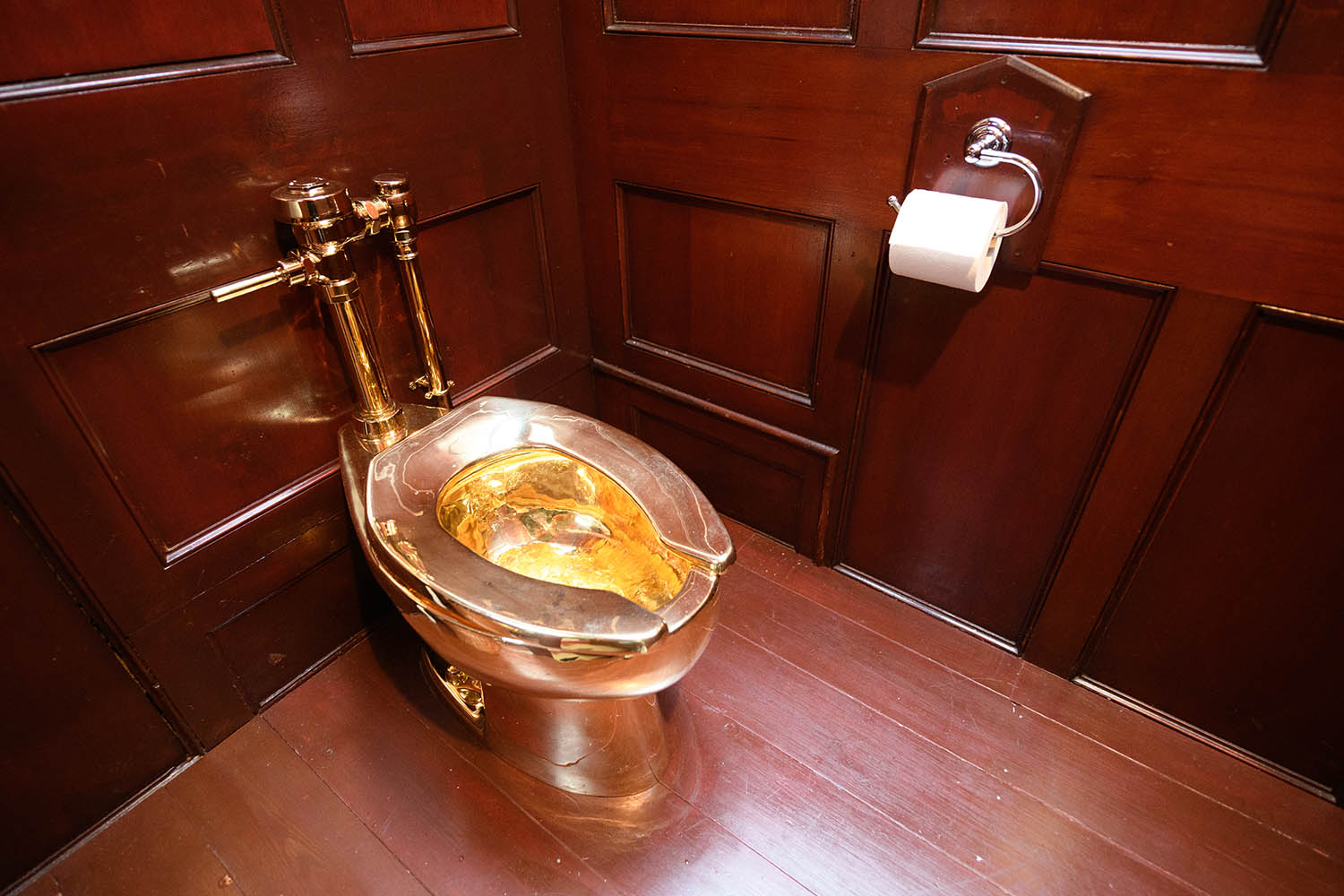 Cattelan’s gold lavatory, America, was stolen from Blenheim Palace while on loan from the Guggenheim