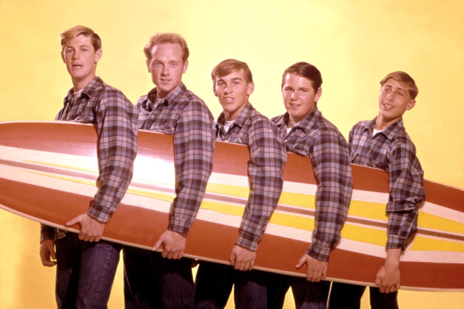The Beach Boys in 1962: (l-r) Brian, Mike Love, Dennis Wilson, Carl Wilson, David Marks