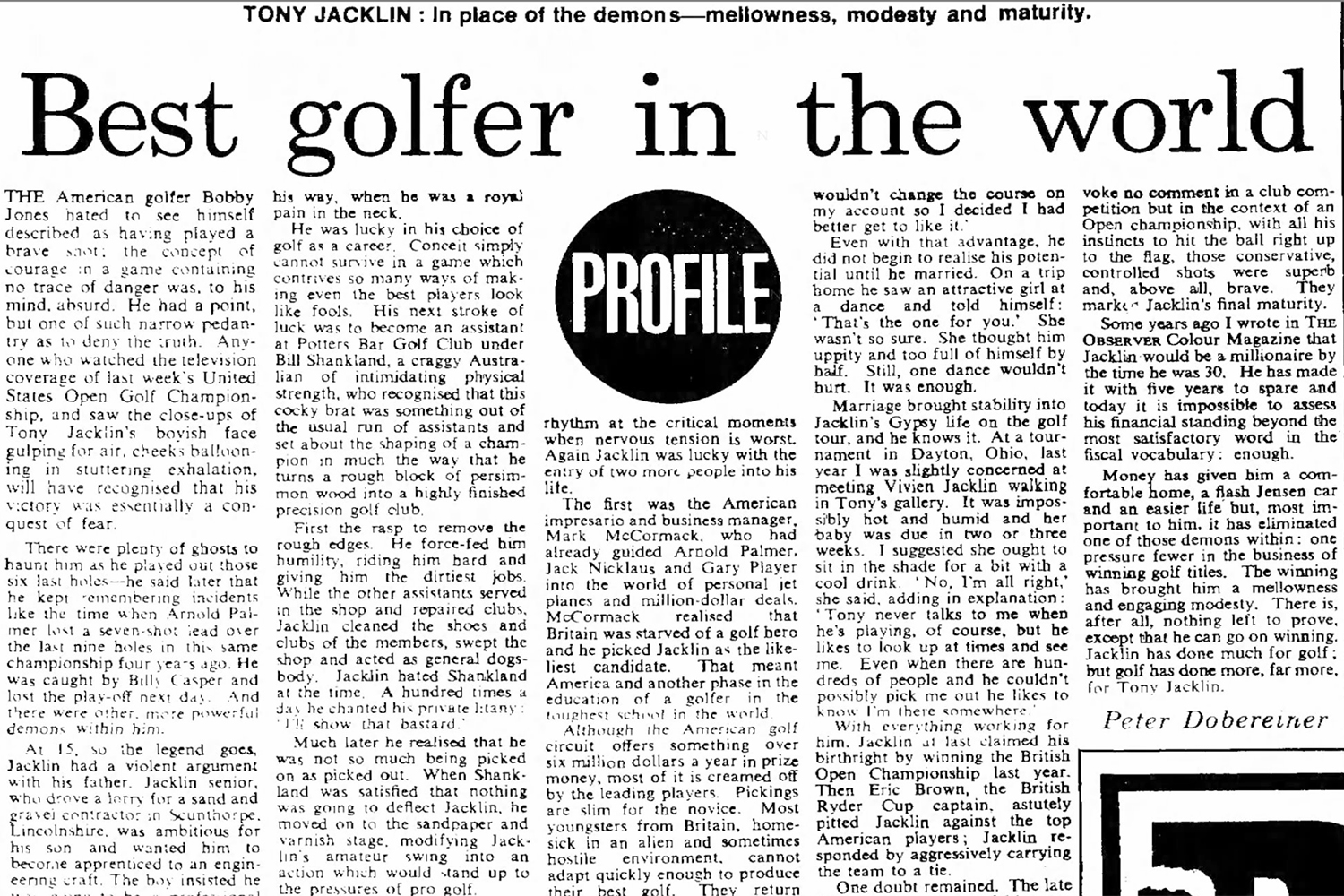 Observer archive: Best golfer in the world