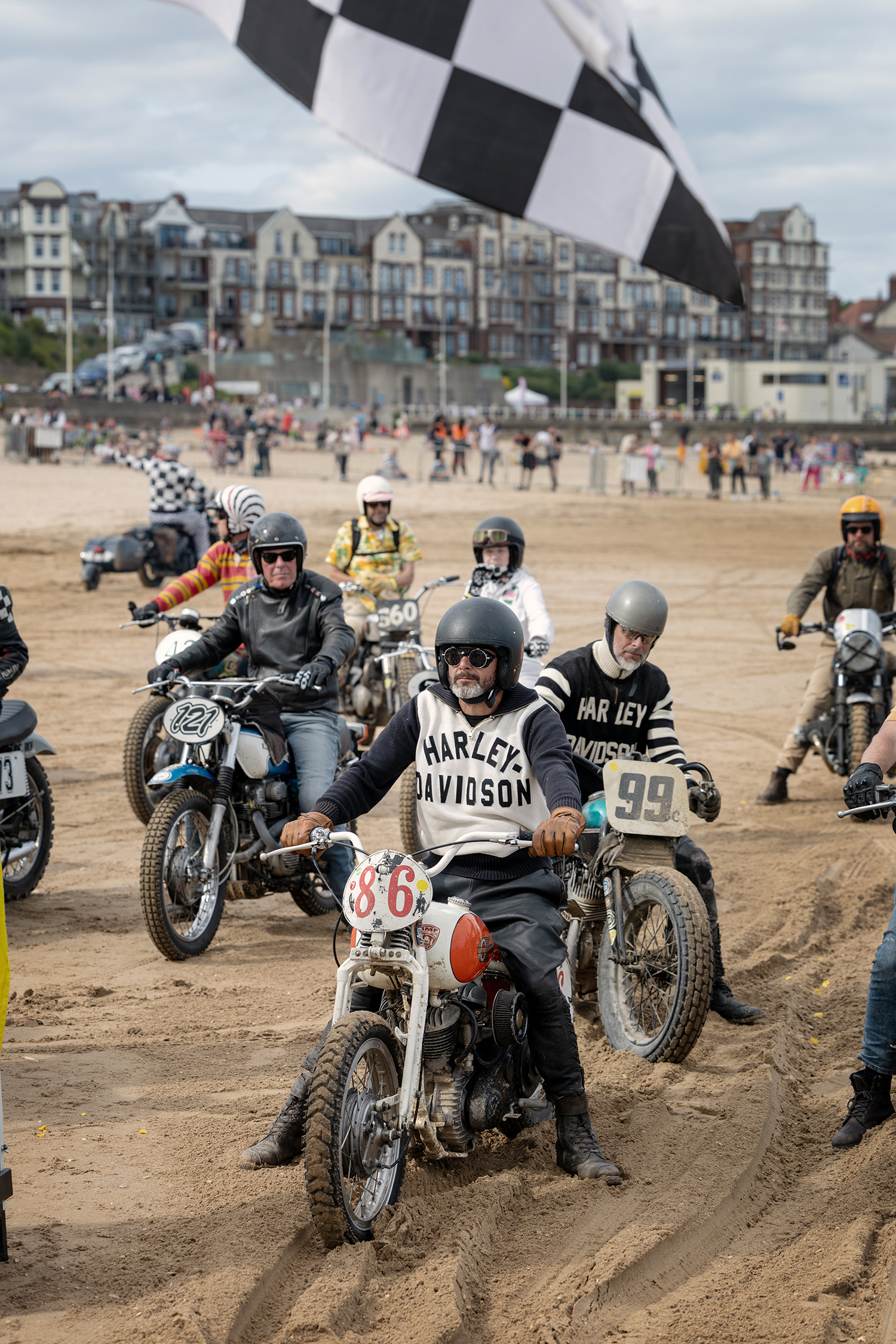 Gert-Jan Bouw from the Netherlands rides his 1945 Harley Davidson in the Grand Depart parade.