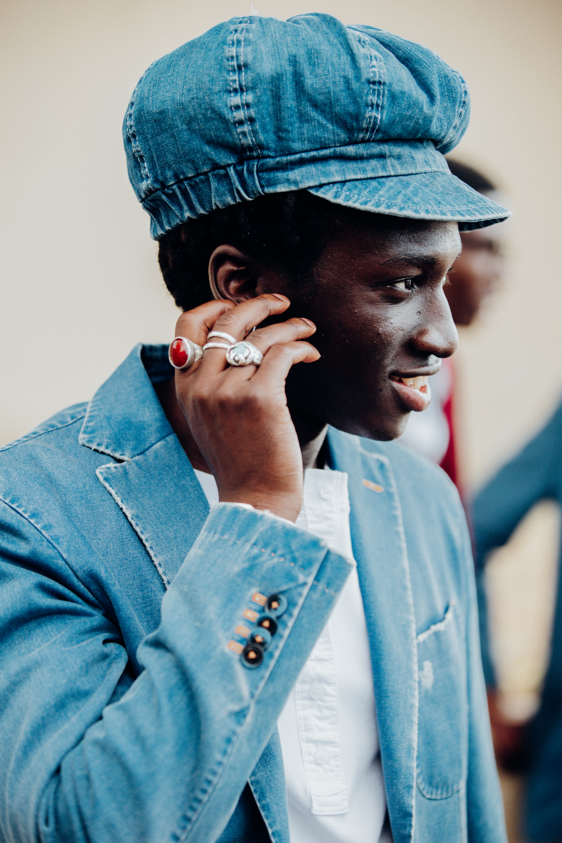 Youssou Bamar Gueye wearing his take on double denim