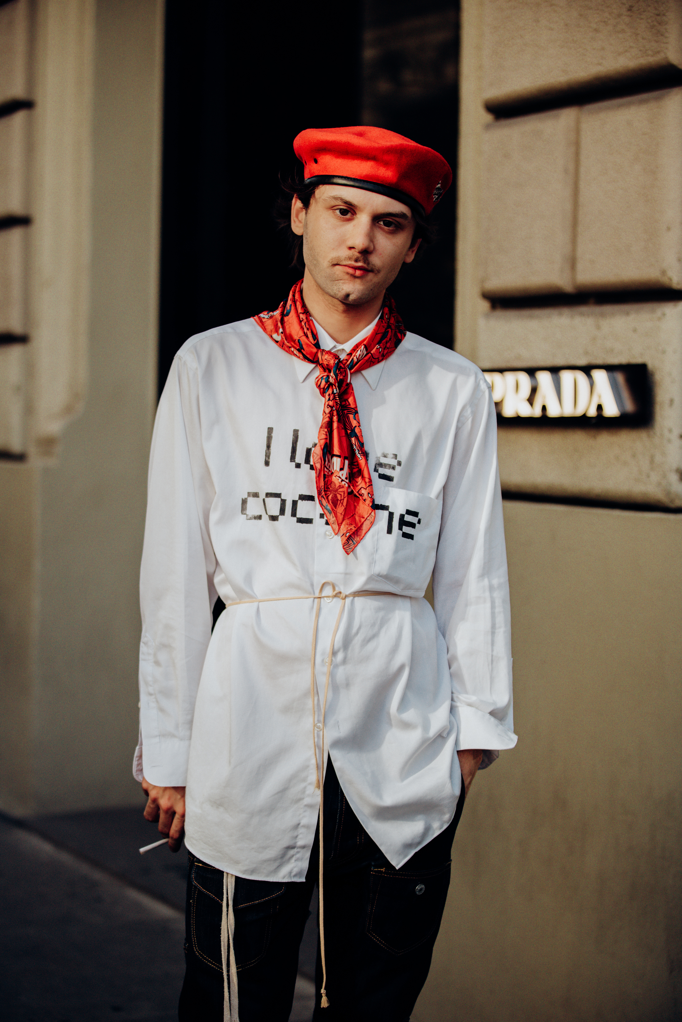 Lorenzo Pugghetto, artist and filmmaker, wearing customised vintage clothing