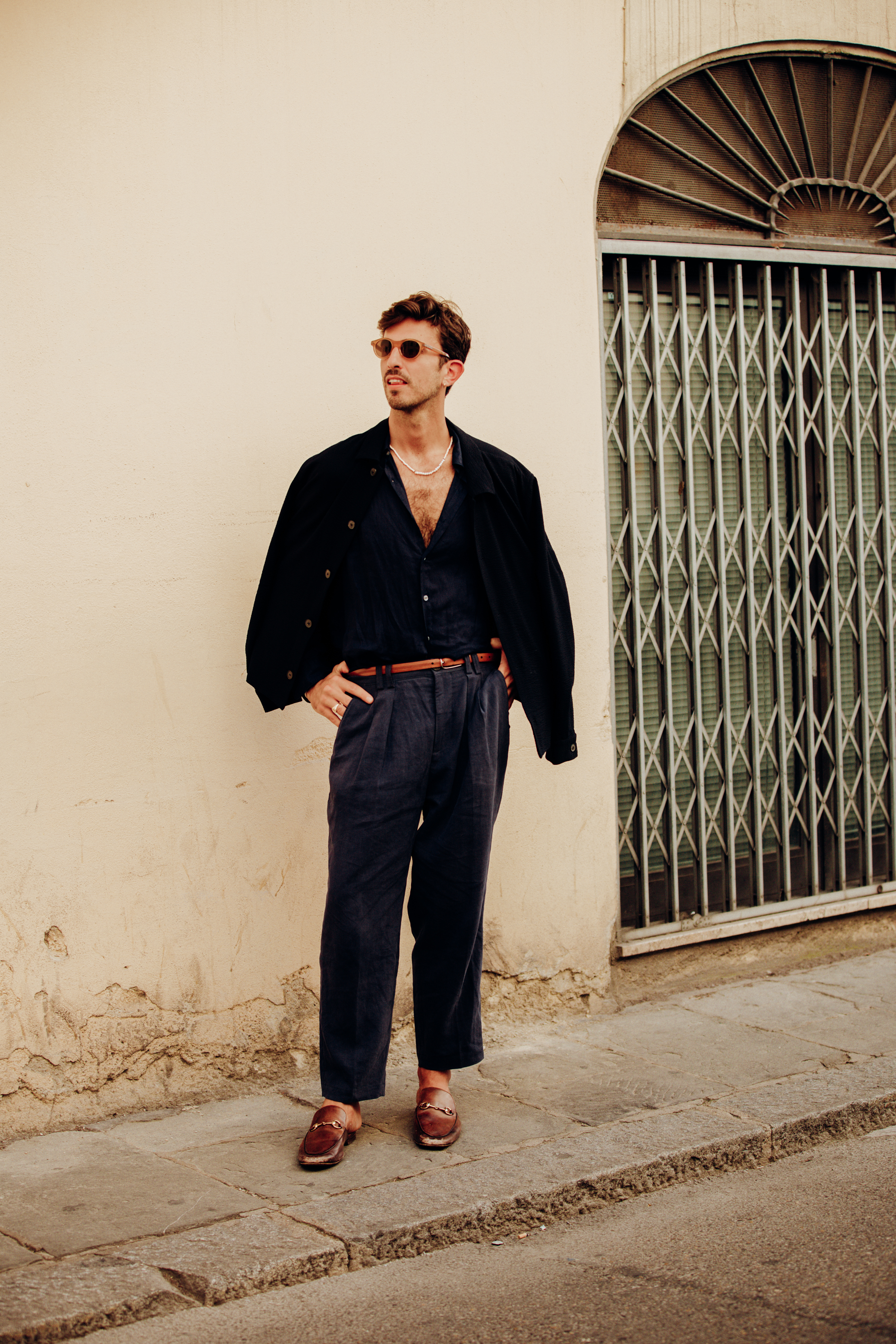 Teo van den Broeke, editor-in-chief at Esquire UK, styles a relaxed look with Gucci loafers