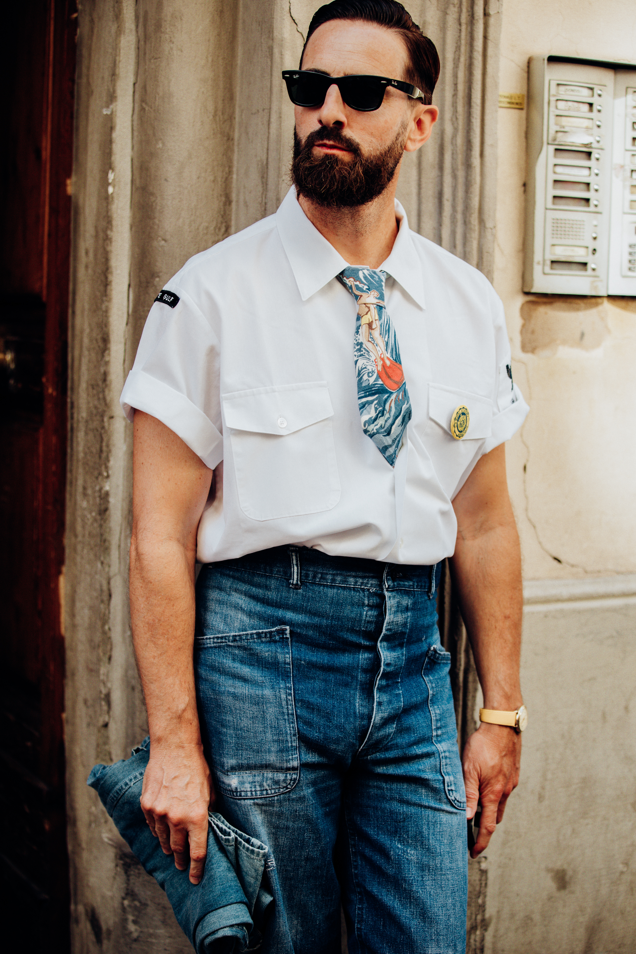 Andres Mescua, digital creator, wearing vintage clothing