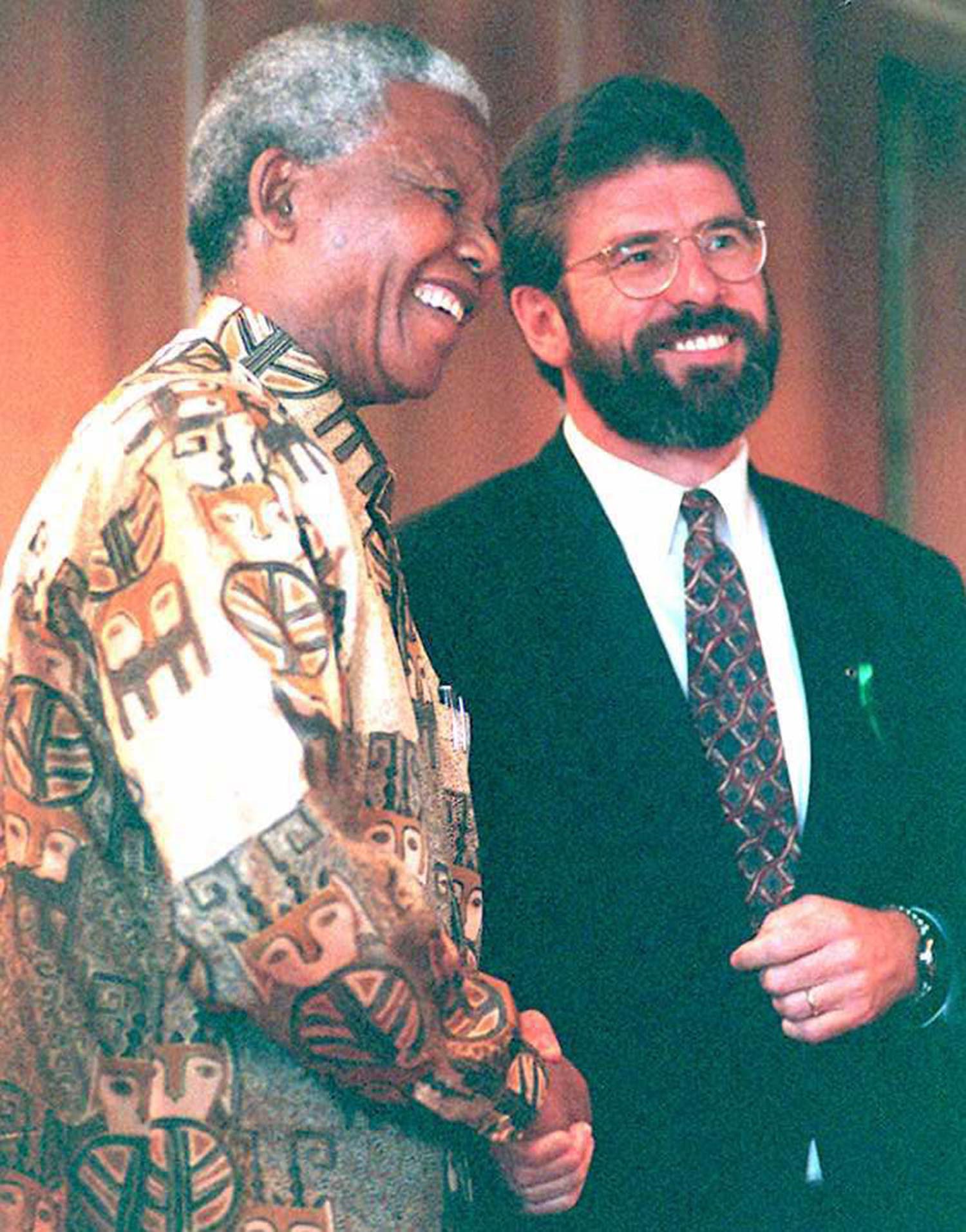Adams with South African President Nelson Mandela in 1995 at the headquarters of the African National Congress, Johannesburg. Photo credit: Danny Hoffman/AFP