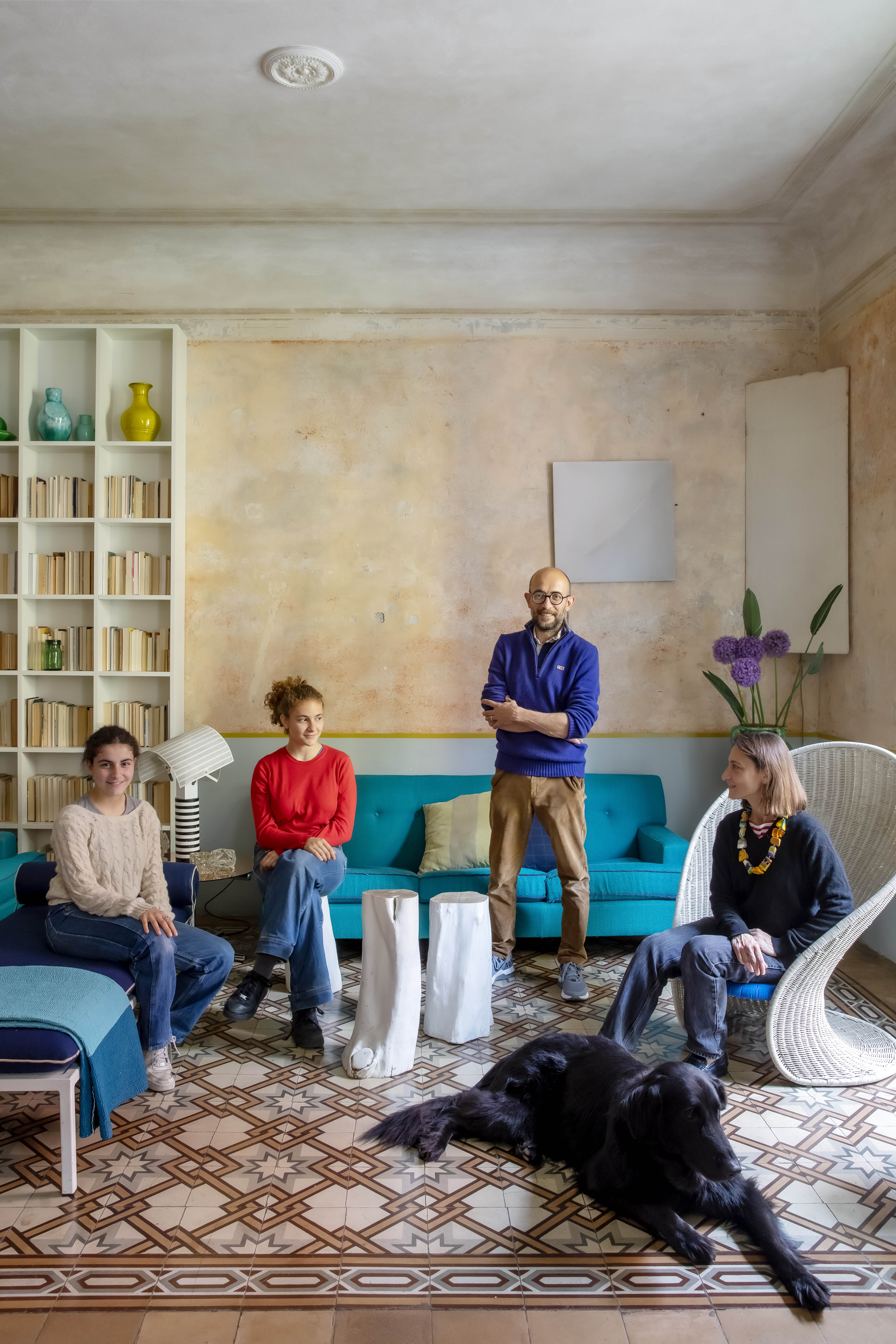 Luigi, Benedetta, Matilde and Nora Morandi, with Blu the pet dog