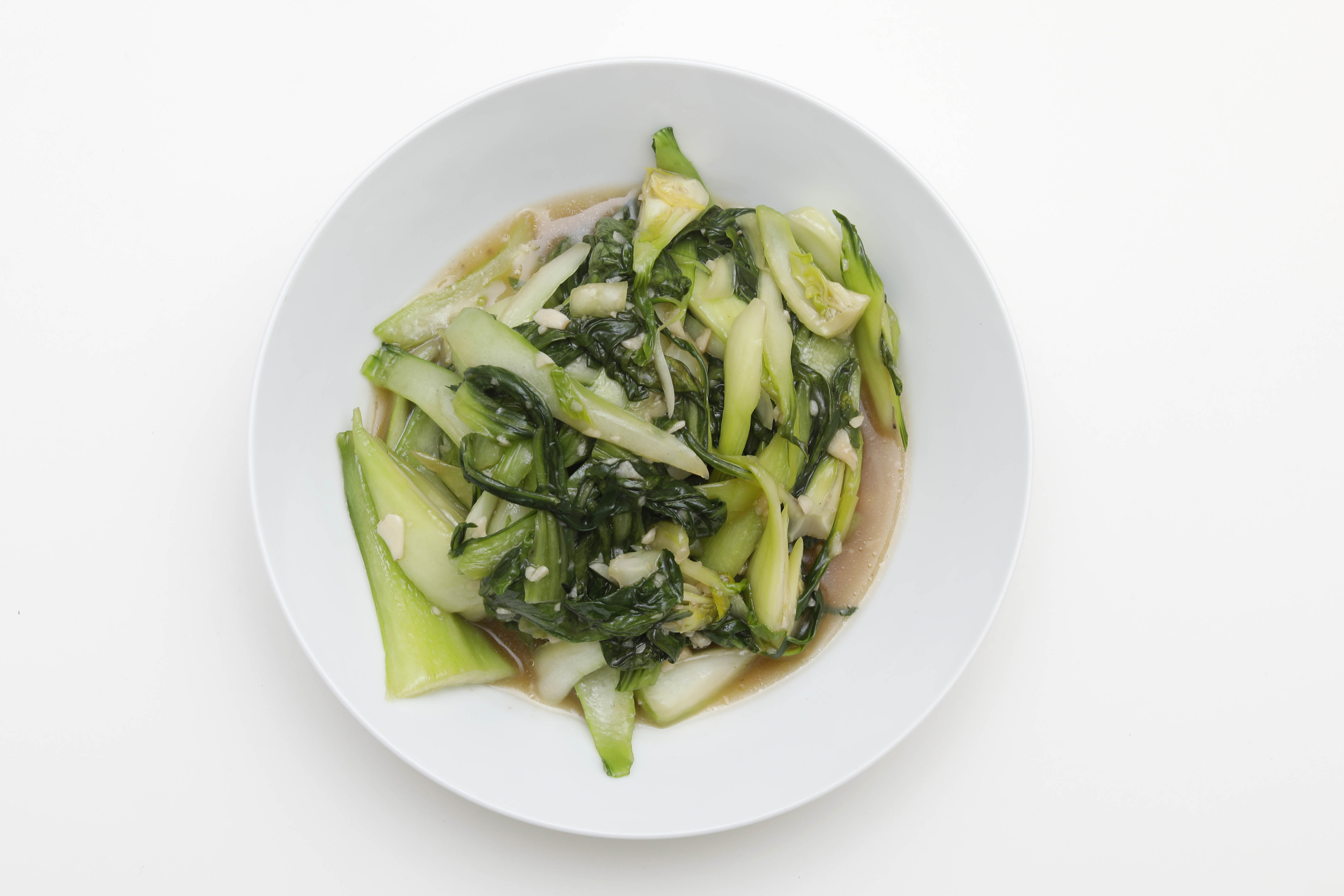 ‘Crisp, lightly steamed’: garlic bok choi