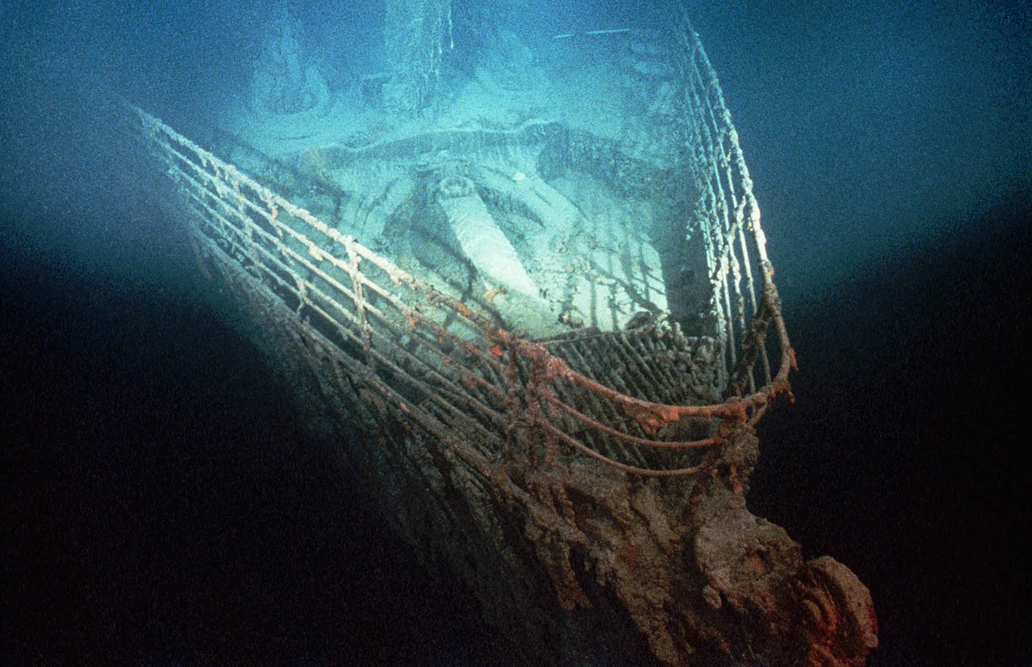 The Titanic l largely intact at a depth of 12,000 feet off the coast of St. John's, Newfoundland.