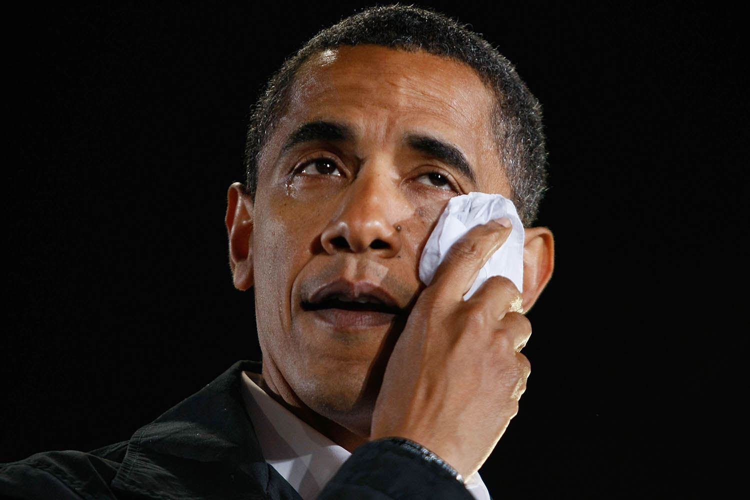 Barack Obama is overcome while speaking about his grandmother during a rally at University of North Carolina in November 2008.