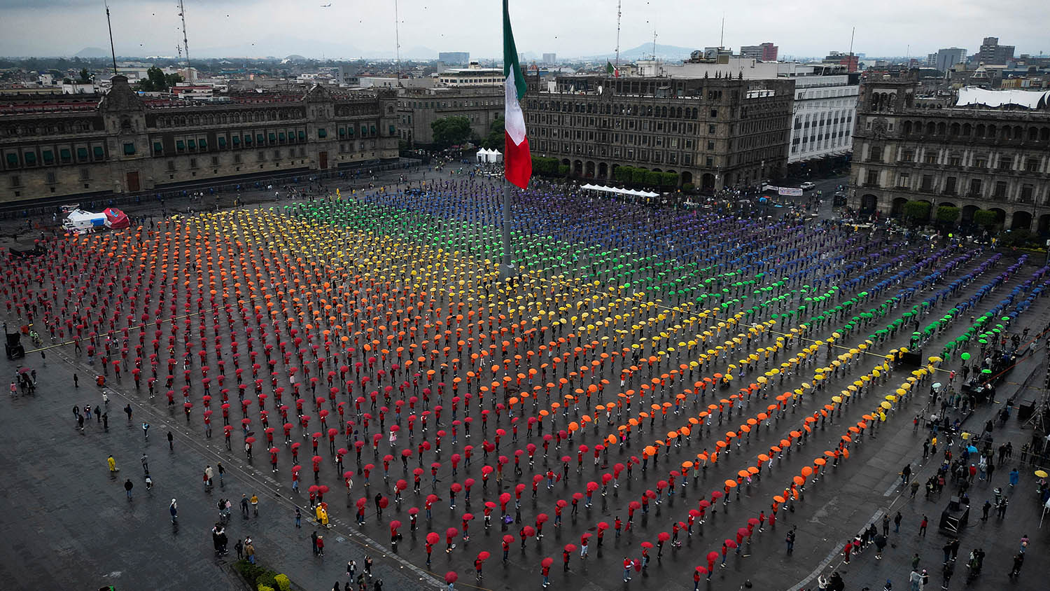 The formation of the world's biggest LGBT pride flag at Zocalo Square in Mexico City on 22 June 22.