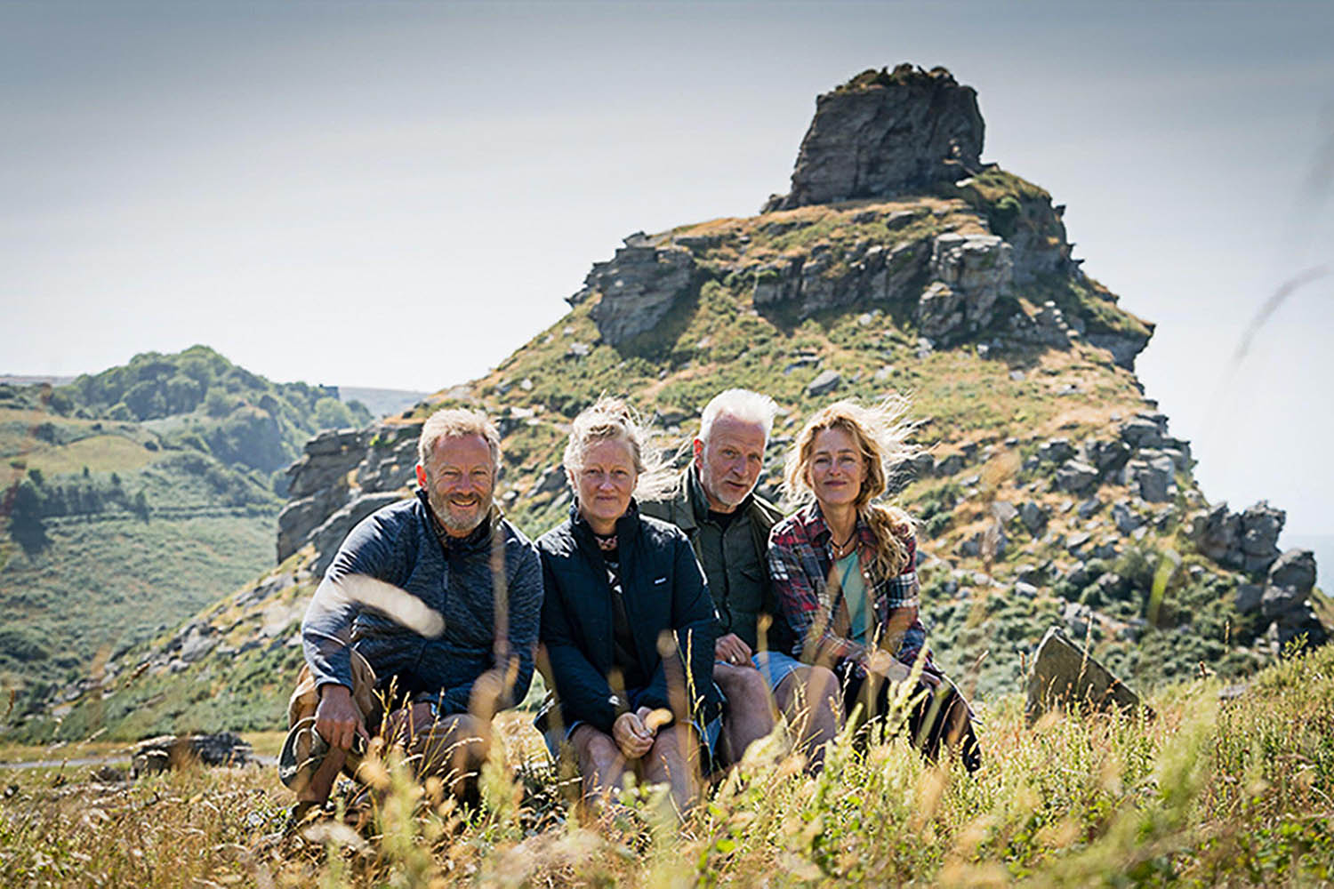 Isaacs, left, and Anderson, right, with the Winns, the couple they play in The Salt Path